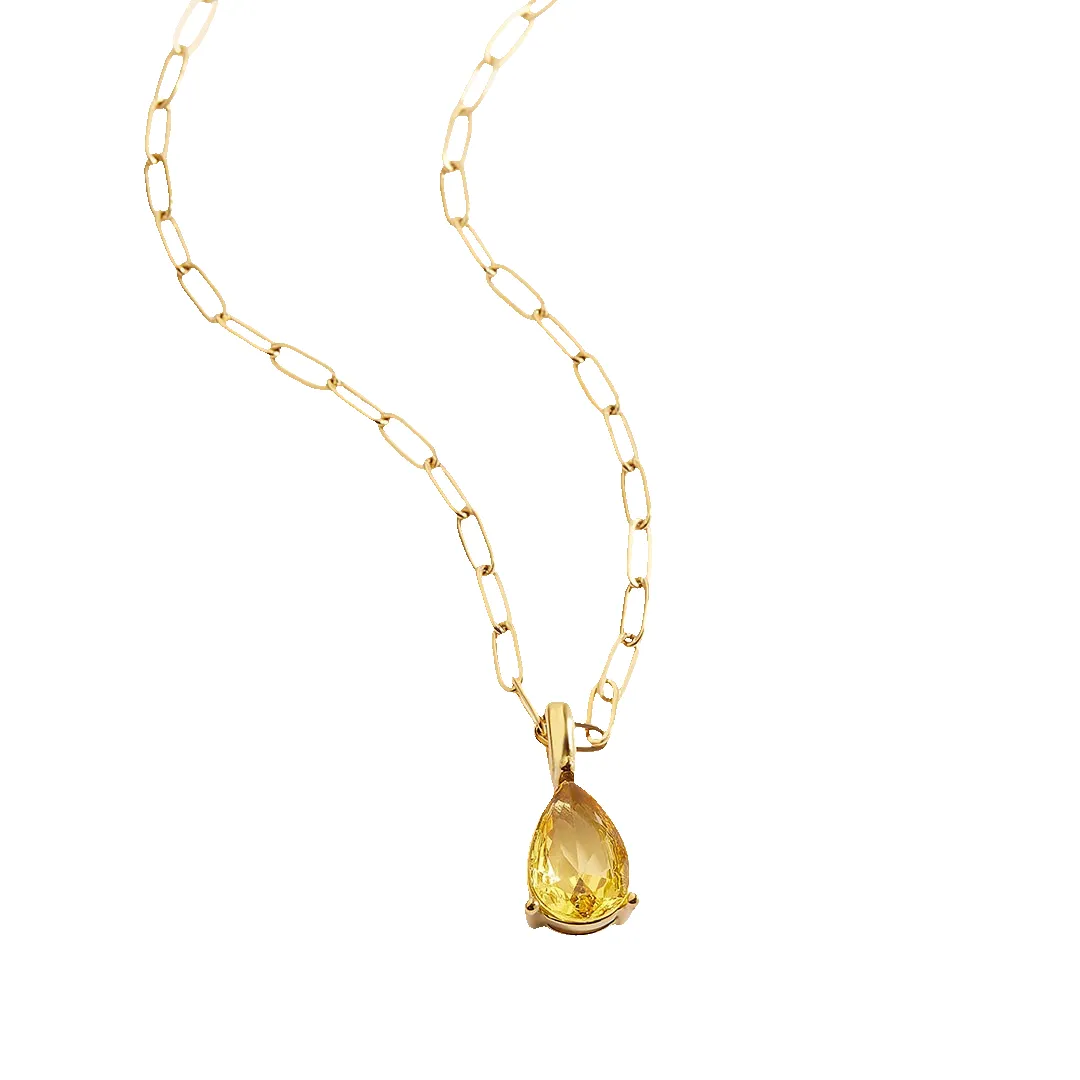 Birthstone Pendant Necklace with Dainty Paperclip Chain sold by Mint & Lilly