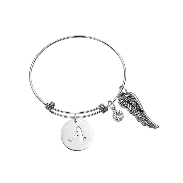Custom Initial Guardian Angel's Wing Bracelet sold by Mint & Lilly product image thumbnail 4