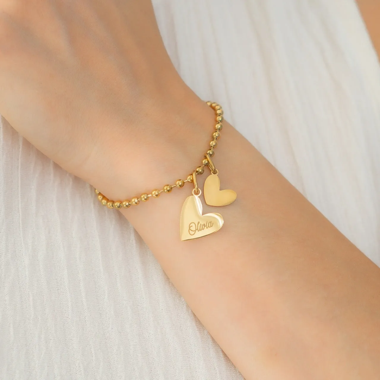 Personalized Beaded Double Heart Charm Bracelet sold by Mint & Lilly product image thumbnail 3