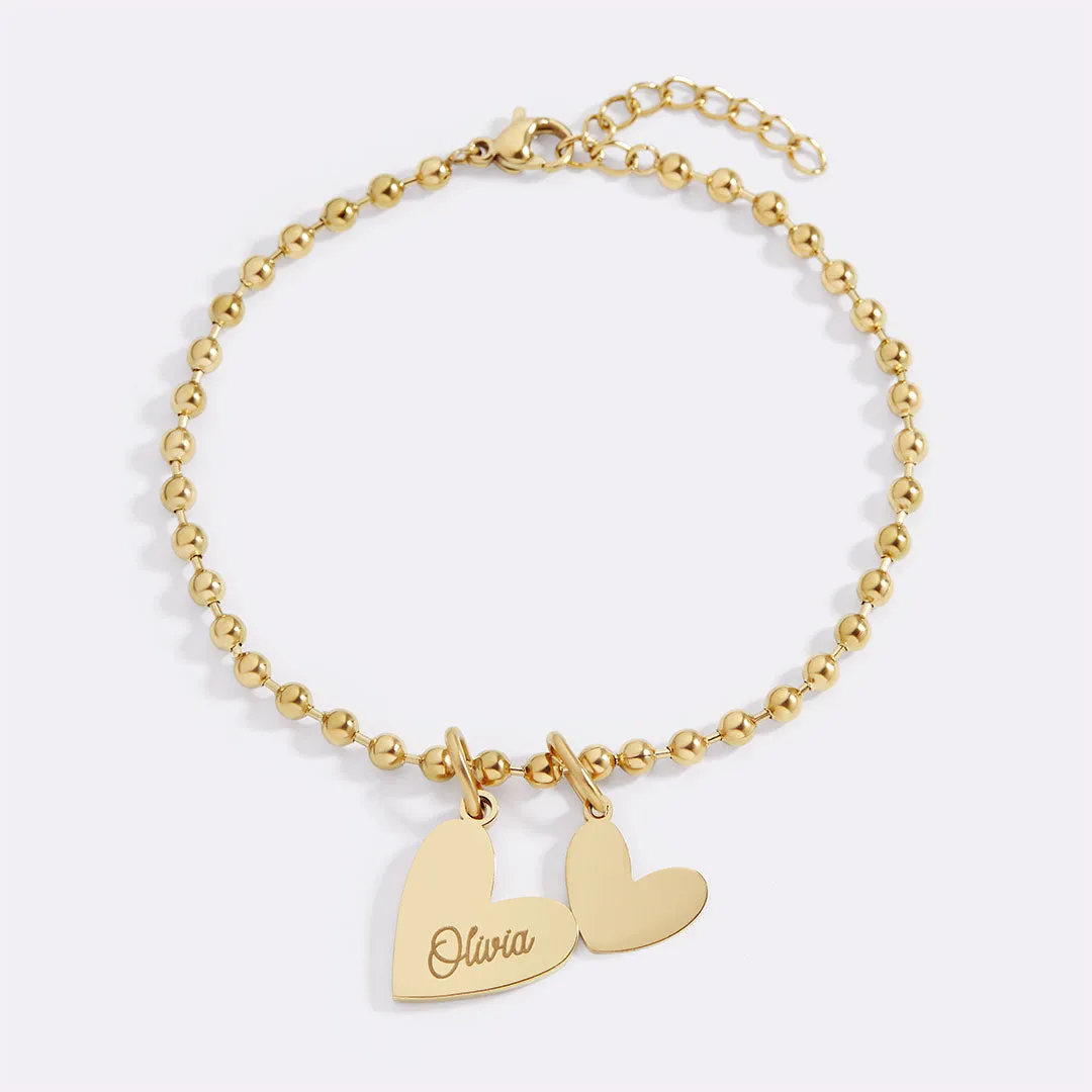 Personalized Beaded Double Heart Charm Bracelet sold by Mint & Lilly product image thumbnail 2