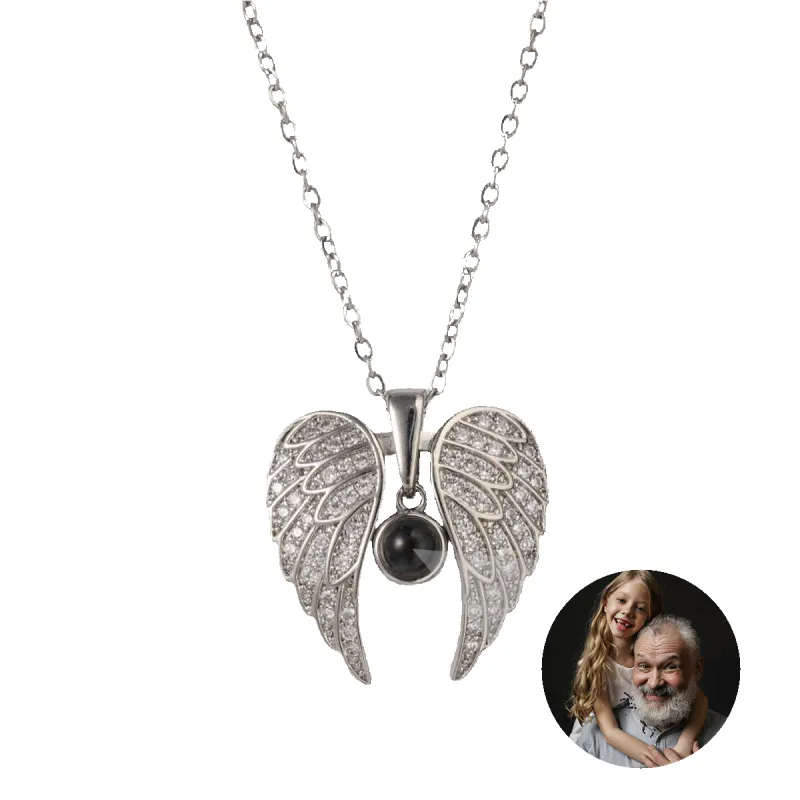 Sparkling Angel Wings Memorial Photo Necklace sold by Mint & Lilly