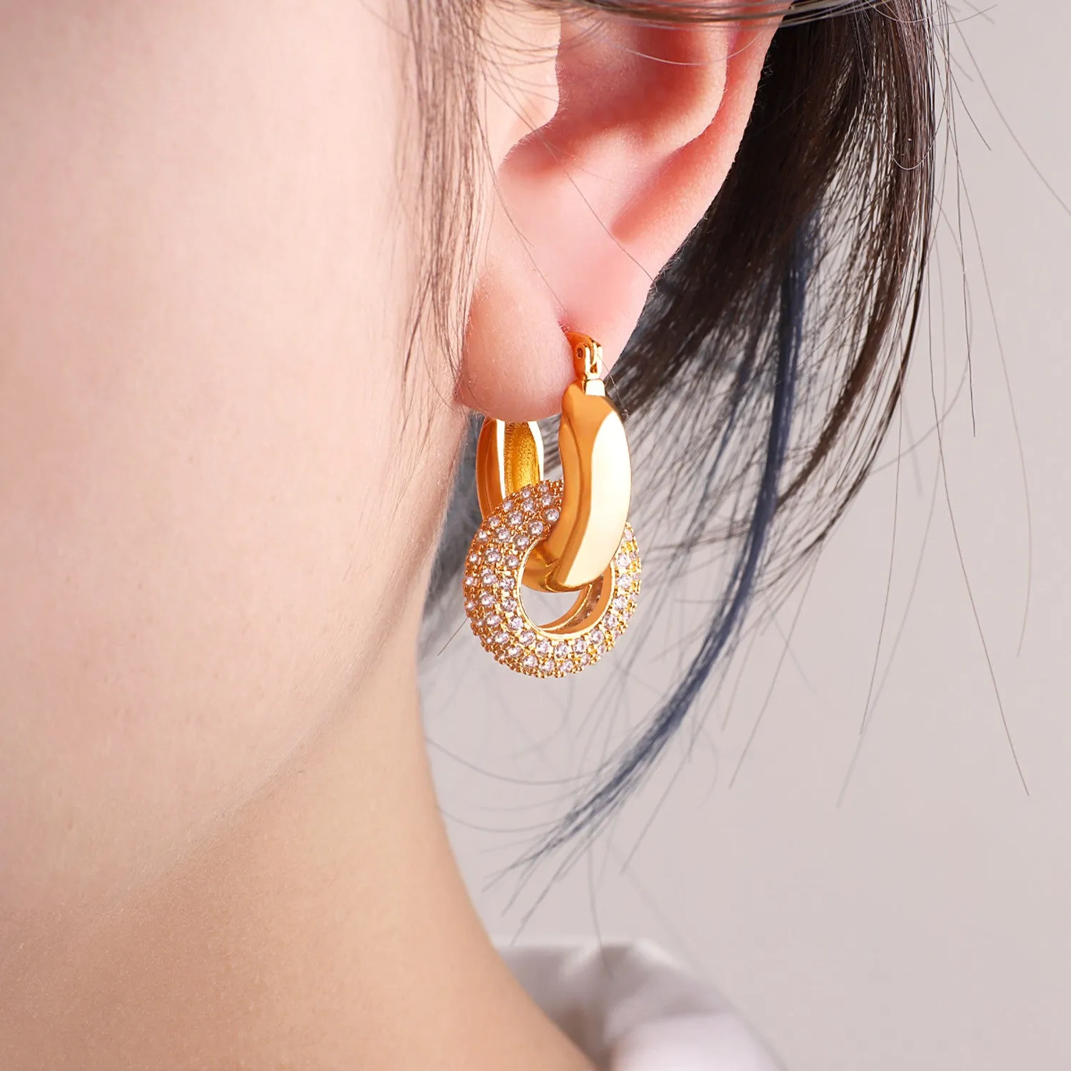 Pave Interlock Hoop Earrings sold by Mint & Lilly product image thumbnail 3