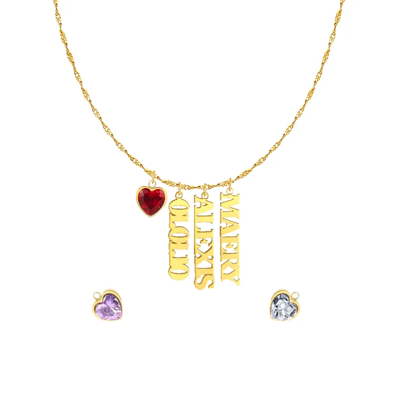Singapore Chain Name Necklace With Heart Birthstones sold by Mint & Lilly