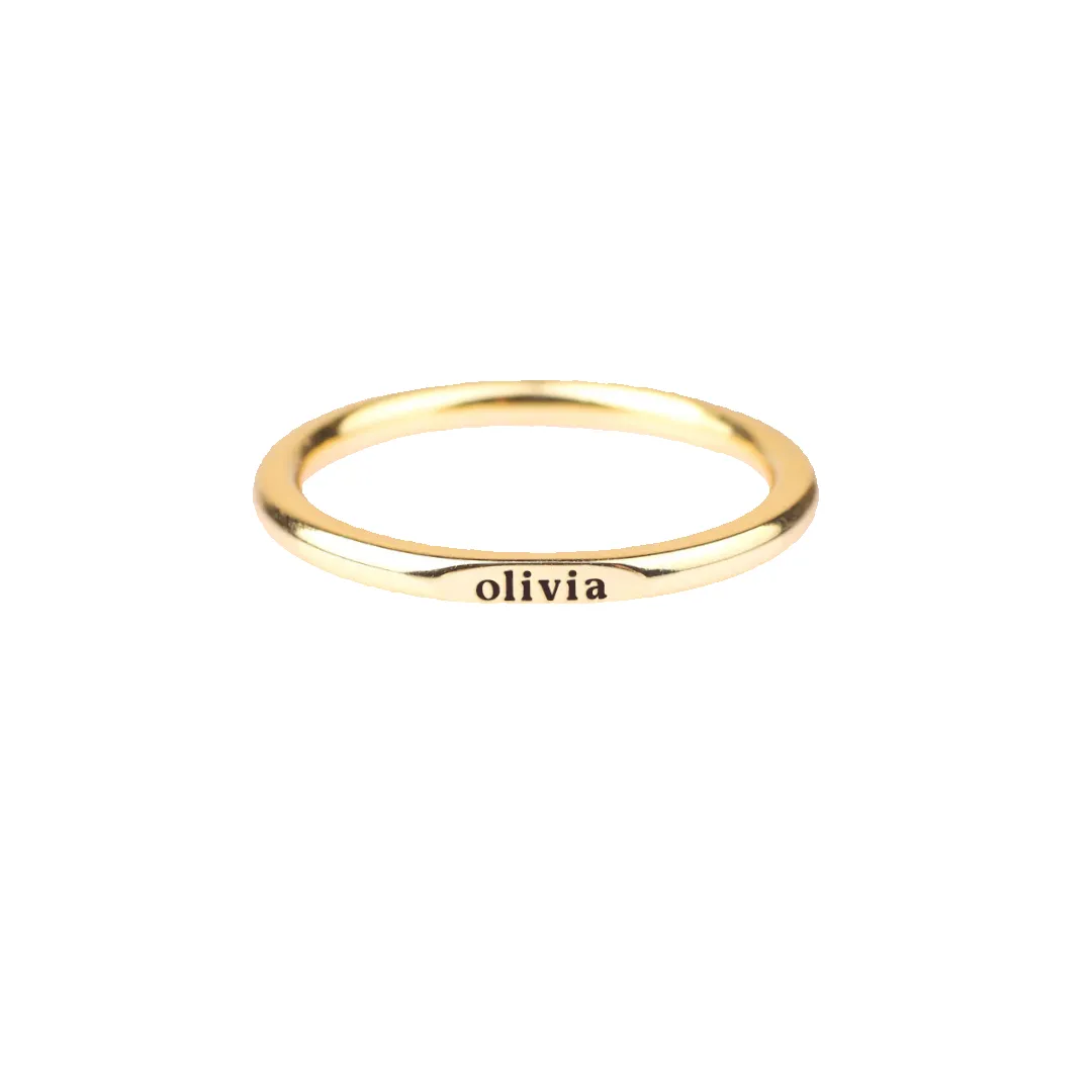 Sterling Silver Flat Top Super Tiny Stackable Name Ring sold by Mint & Lilly