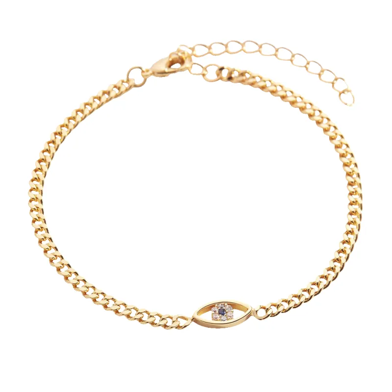 Dainty Cuban Link Chain Evil Eye Bracelet made by Mint & Lilly