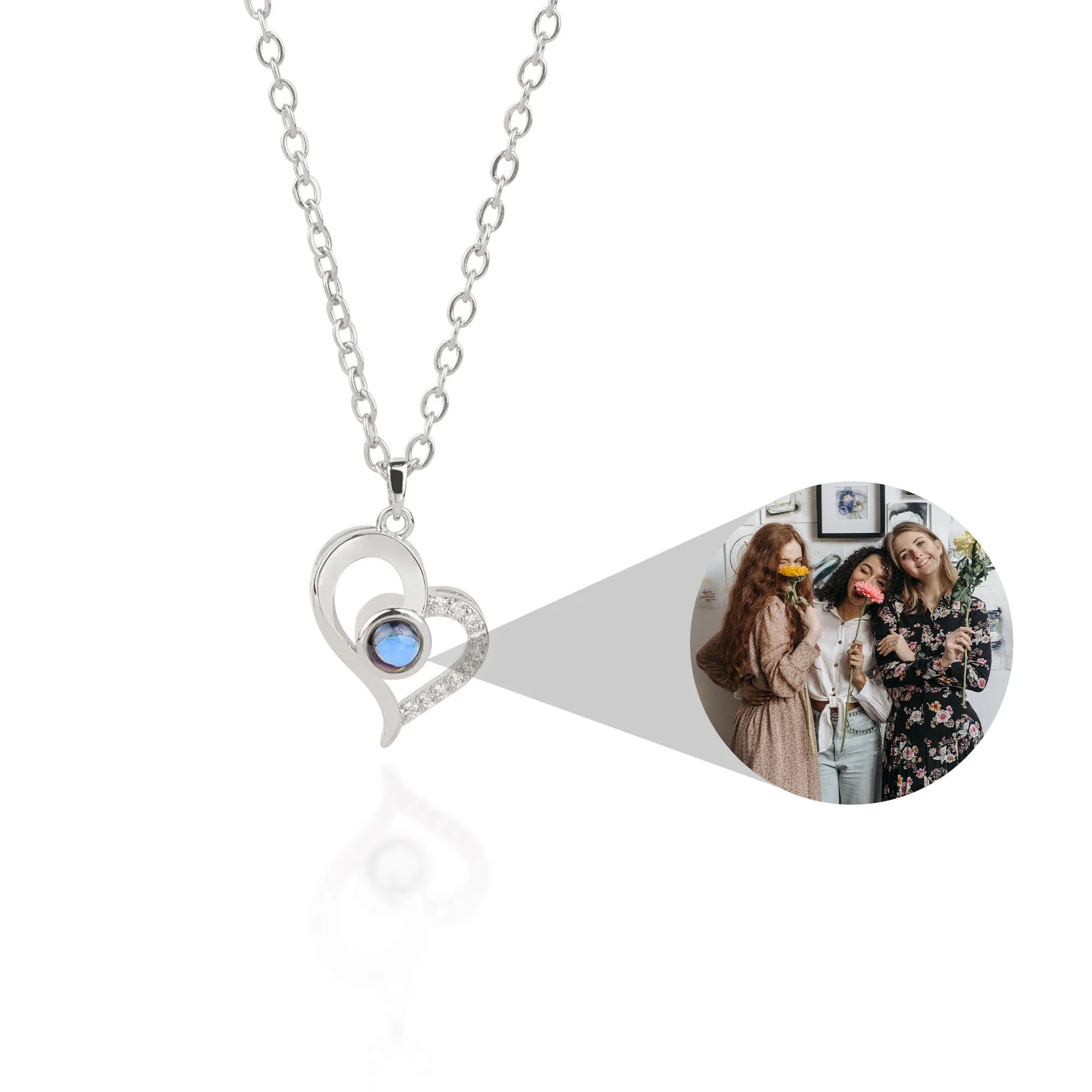 Half Pave Heart Photo Necklace sold by Mint & Lilly product image thumbnail 4
