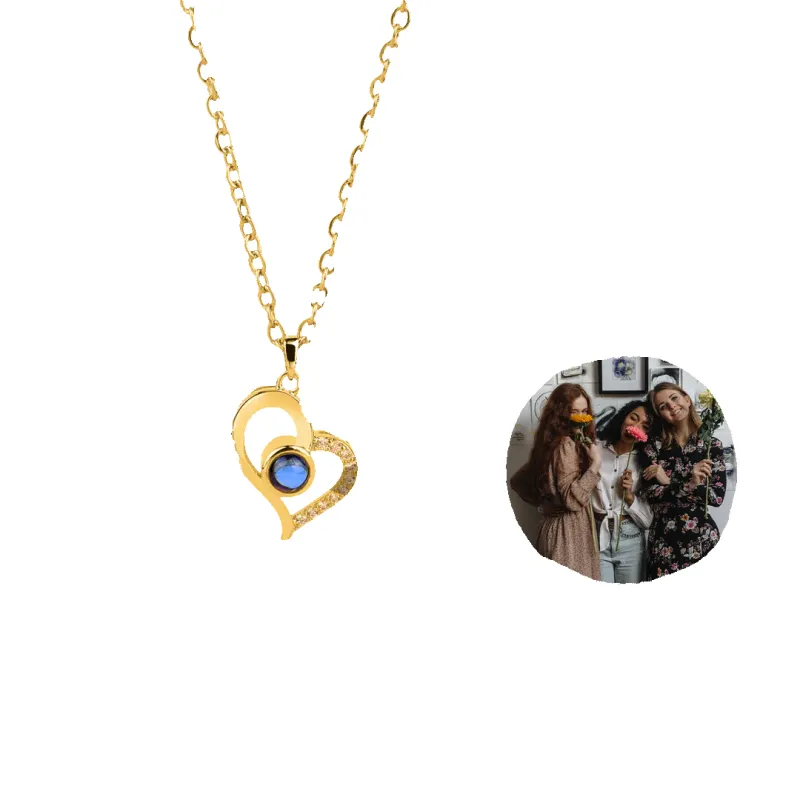 Half Pave Heart Photo Necklace sold by Mint & Lilly