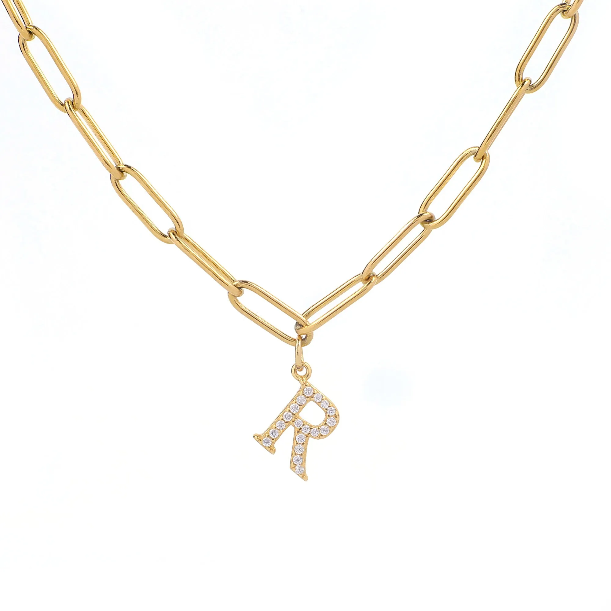 Diamond Letter Pendant Necklace with Paperclip Chain sold by Mint & Lilly product image thumbnail 3