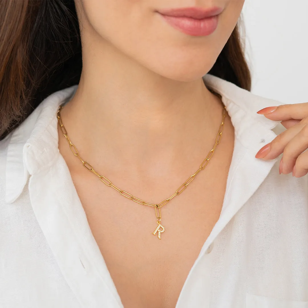 Diamond Letter Pendant Necklace with Paperclip Chain sold by Mint & Lilly product image thumbnail 4