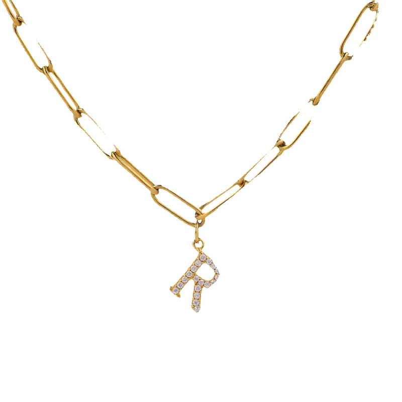 Diamond Letter Pendant Necklace with Paperclip Chain sold by Mint & Lilly