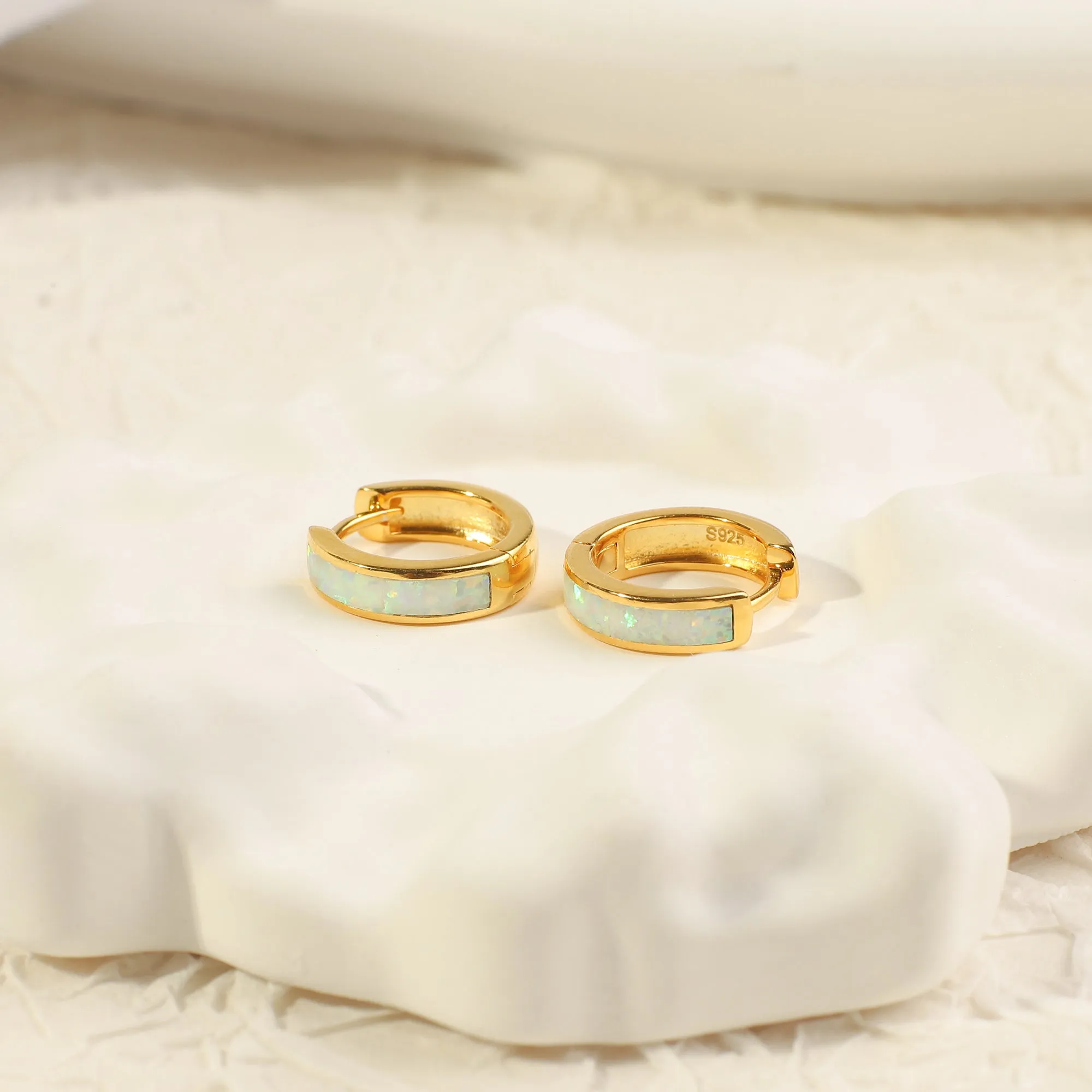 Opal Inlay Huggie Hoop Earrings sold by Mint & Lilly product image thumbnail 4