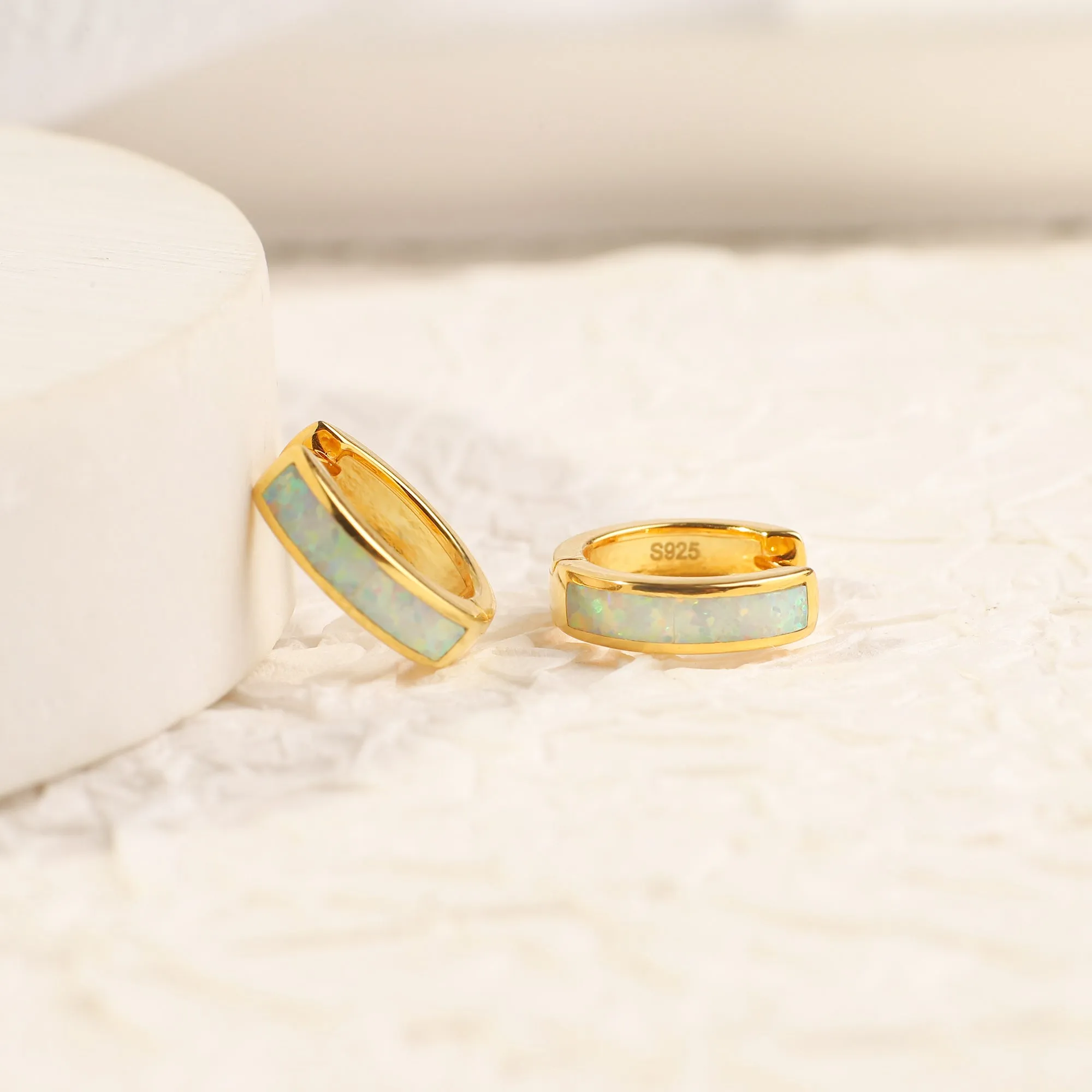 Opal Inlay Huggie Hoop Earrings sold by Mint & Lilly product image thumbnail 5