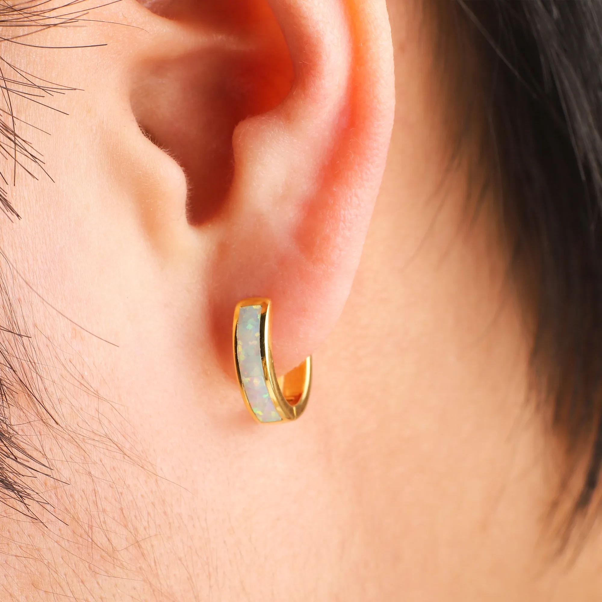 Opal Inlay Huggie Hoop Earrings sold by Mint & Lilly product image thumbnail 3