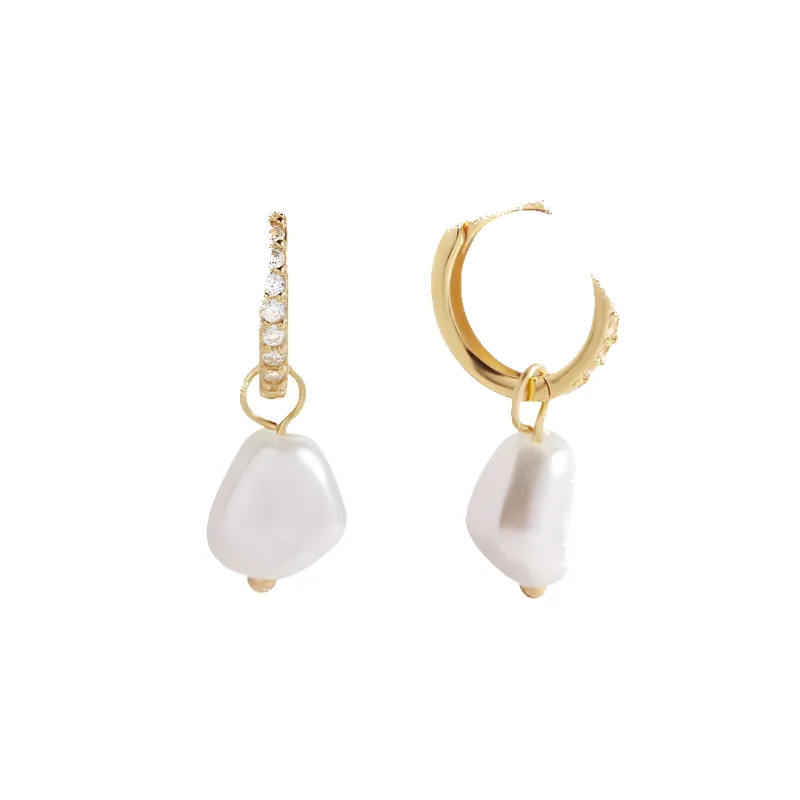 Freshwater Pearl Drop Pave Huggie Earrings made by Mint & Lilly