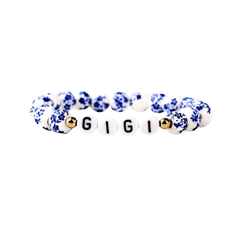 Blue Porcelain Floral Beaded Bracelet for Mom & Grandma sold by Mint & Lilly