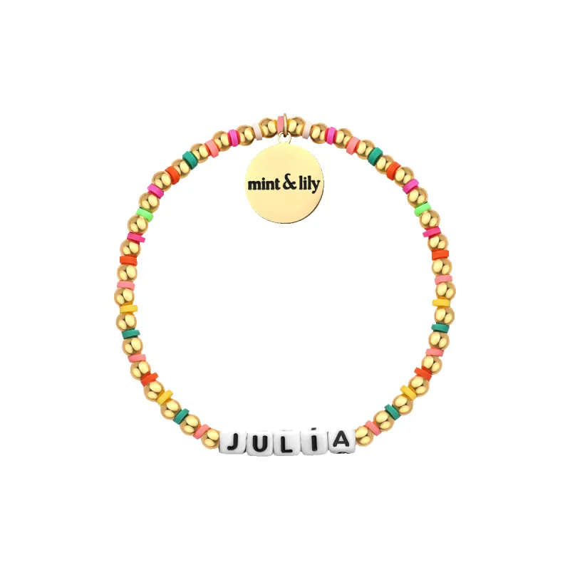 Custom Waterproof Gold Rainbow Beaded Friendship Bracelet sold by Mint & Lilly