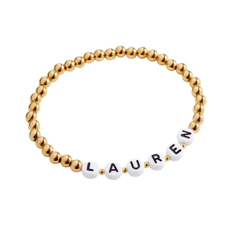 Custom Gold Beaded Name Bracelet sold by Mint & Lilly