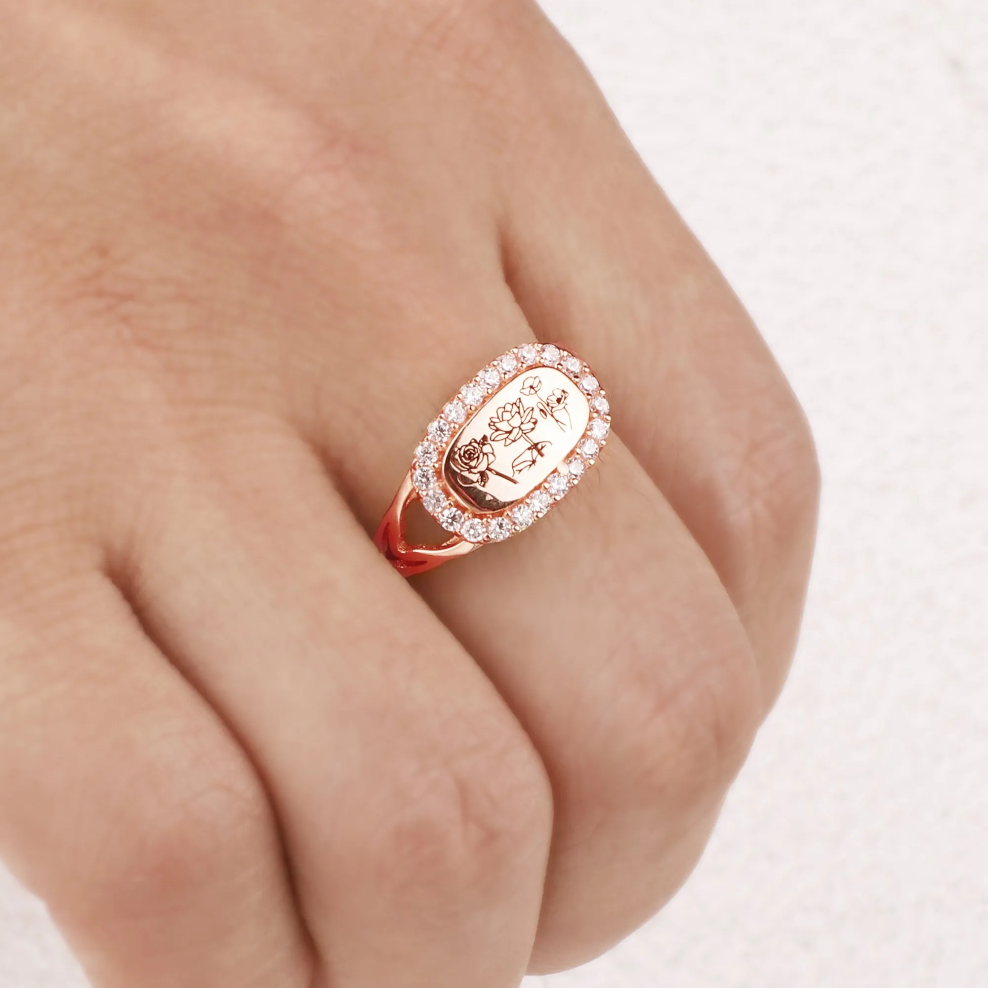 Personalized Birth Flower Bejeweled Ring sold by Mint & Lilly product image thumbnail 3