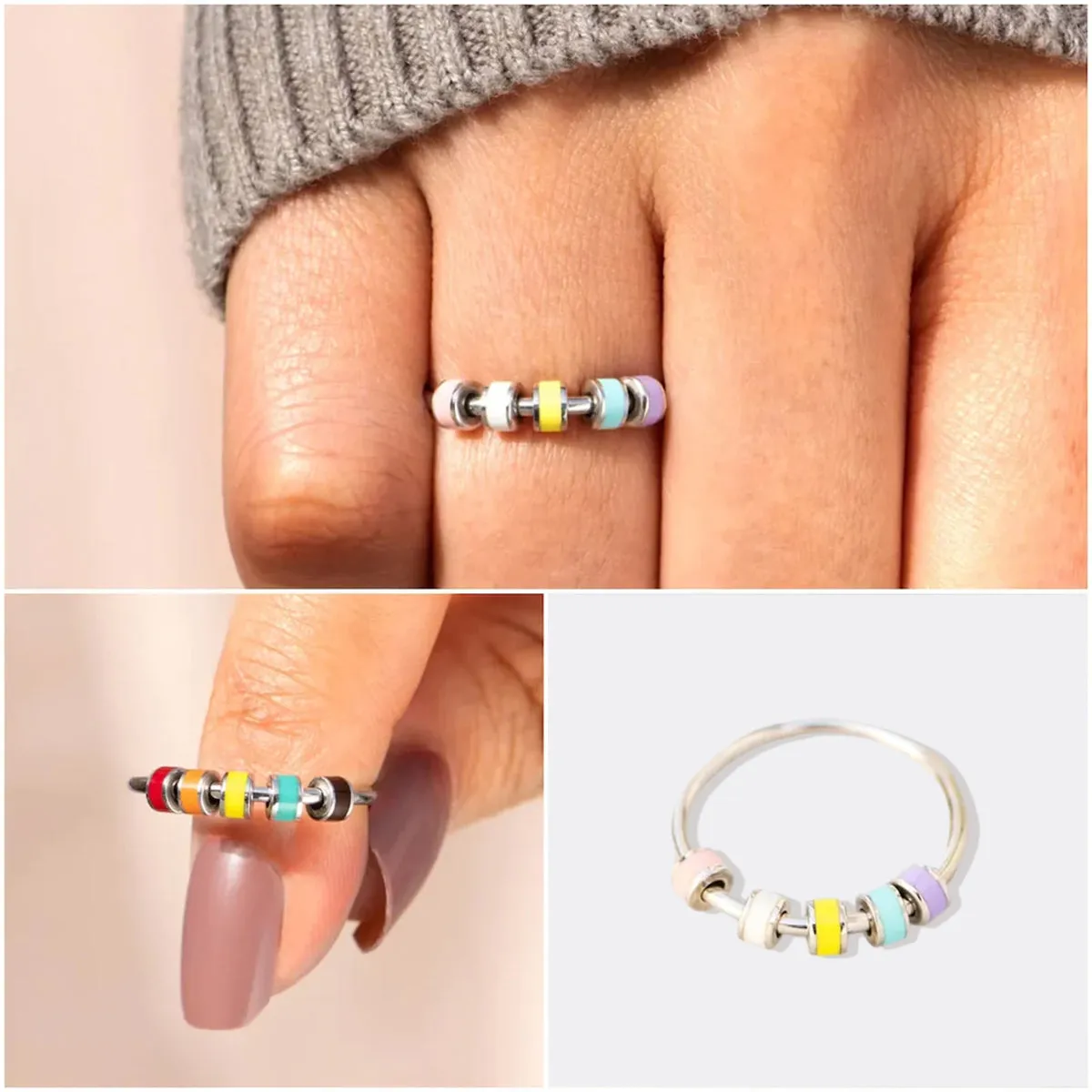 Enamel Bead Spinning Fidget Ring sold by Mint & Lilly product image thumbnail 3
