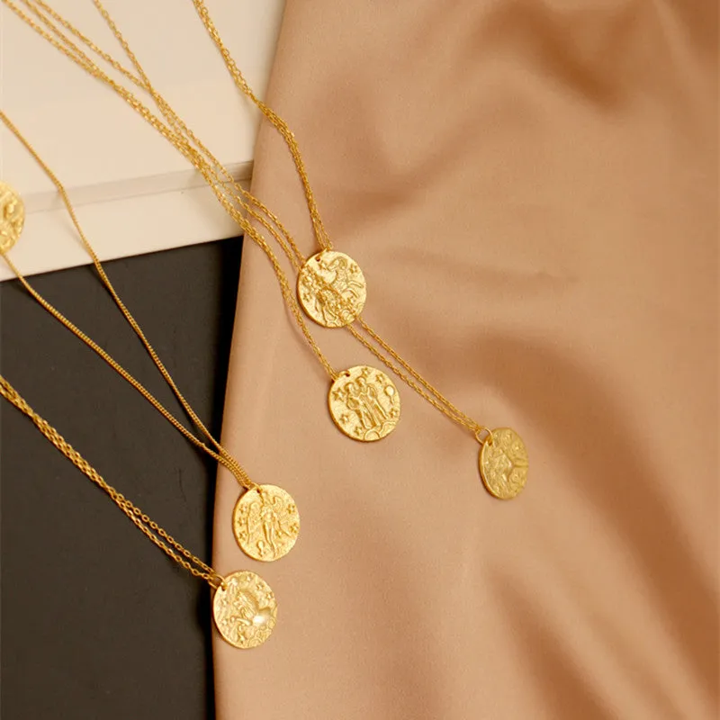 Hammered Gold Zodiac Pendant Necklace sold by Mint & Lilly product image thumbnail 3
