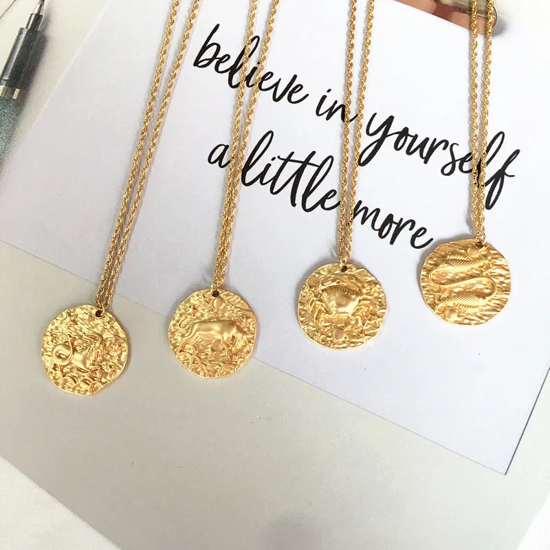 Hammered Gold Zodiac Pendant Necklace sold by Mint & Lilly product image thumbnail 4