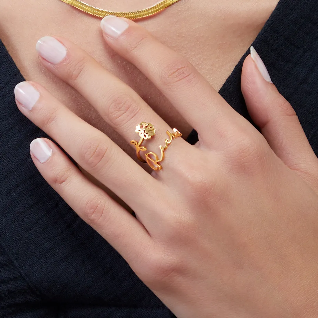 Birth Flower Name Ring sold by Mint & Lilly product image thumbnail 5