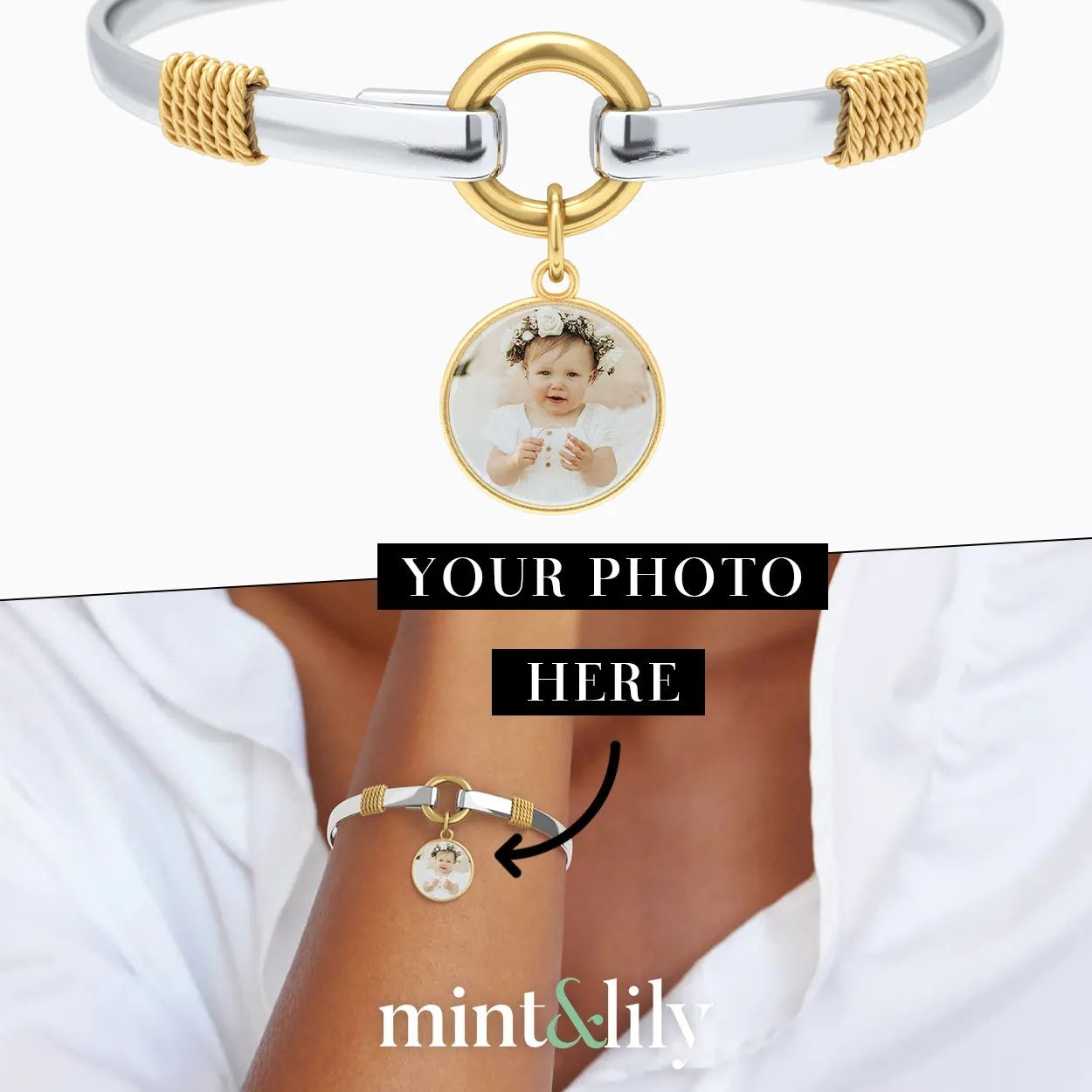 Personalized Photo Two-Tone Charm Bracelet sold by Mint & Lilly product image thumbnail 4