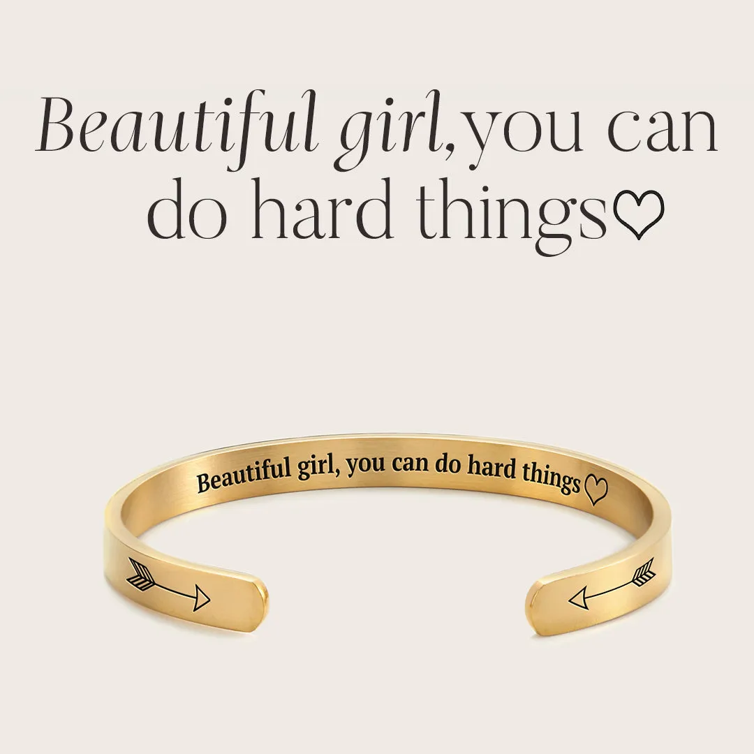 Beautiful Girl You Can Do Hard Things Cuff Bracelet sold by Mint & Lilly