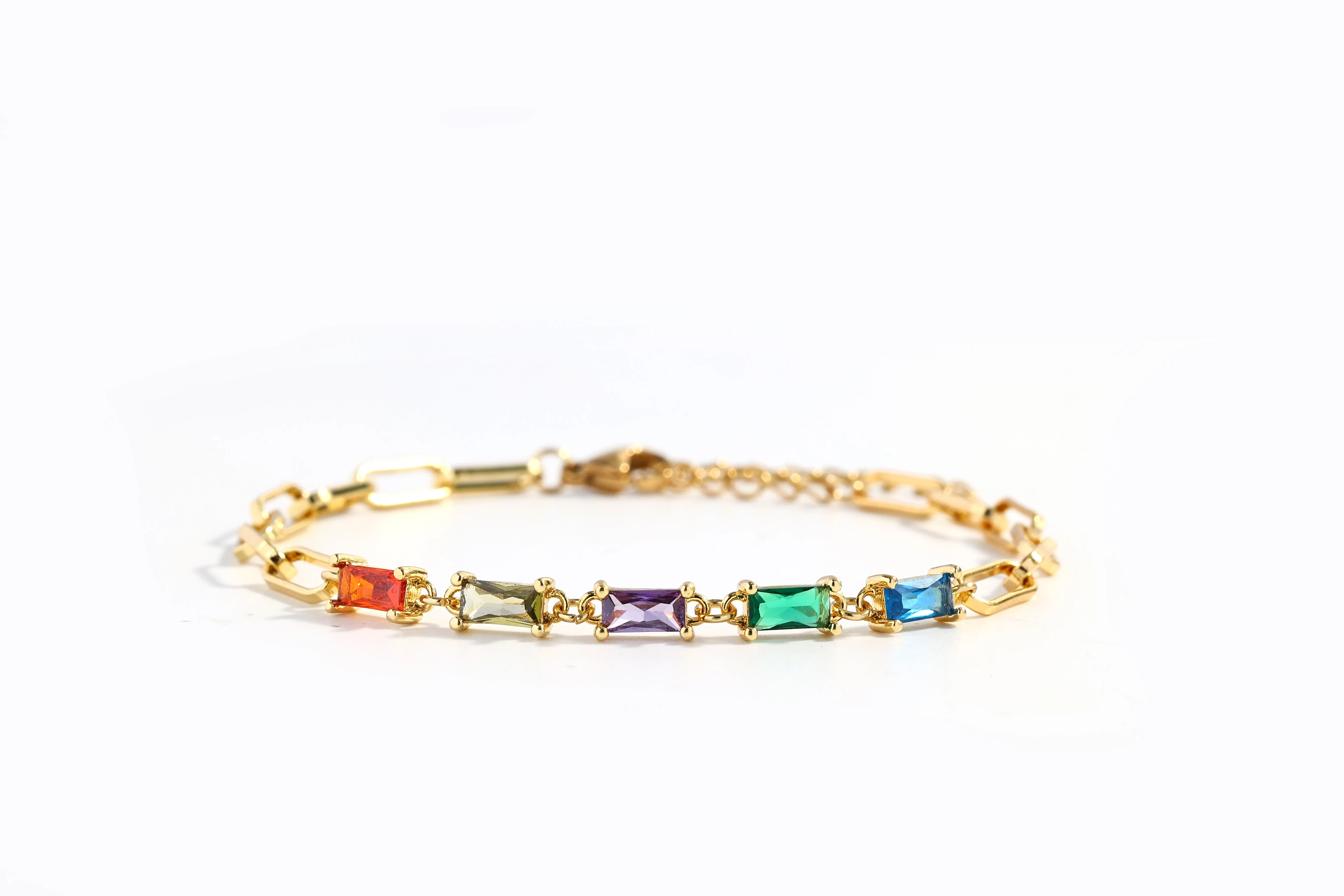 Baguette Birthstone Paperclip Bracelet sold by Mint & Lilly
