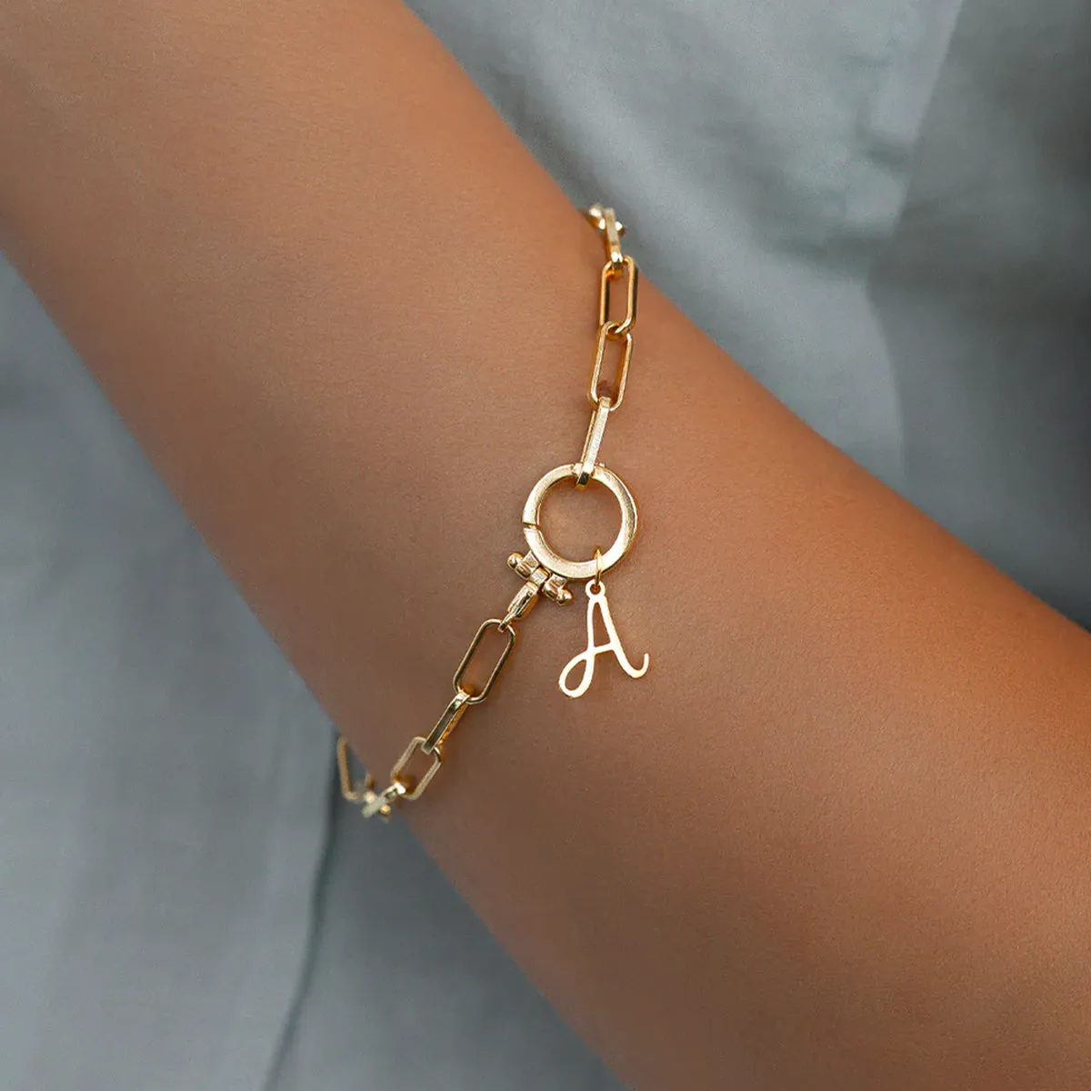 Cursive Initial Charm on Mint Paperclip Bracelet sold by Mint & Lilly product image thumbnail 2
