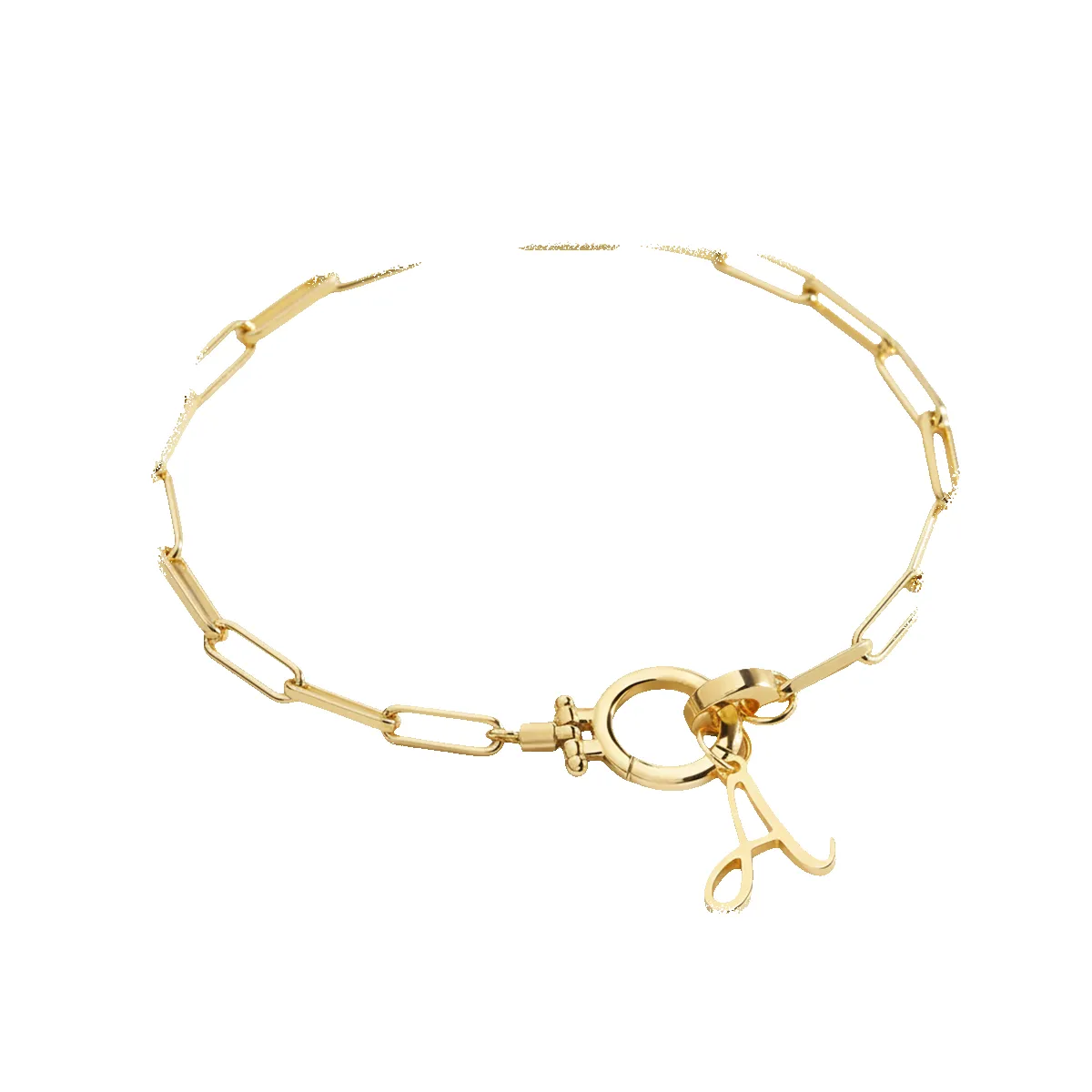 Cursive Initial Charm on Mint Paperclip Bracelet sold by Mint & Lilly