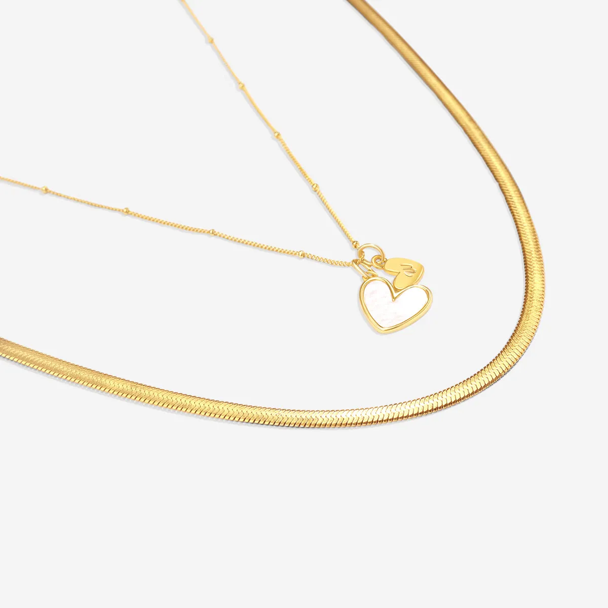 Mother Of Pearl Initial Heart & Herringbone Necklace Set sold by Mint & Lilly product image thumbnail 5