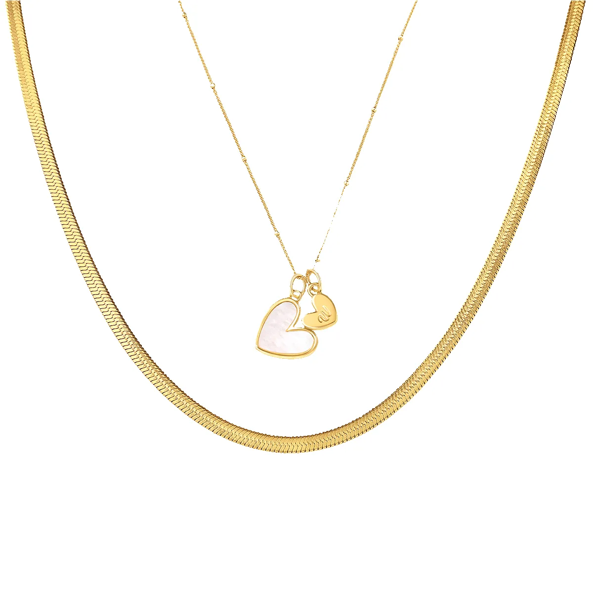 Mother Of Pearl Initial Heart & Herringbone Necklace Set sold by Mint & Lilly product image thumbnail 3