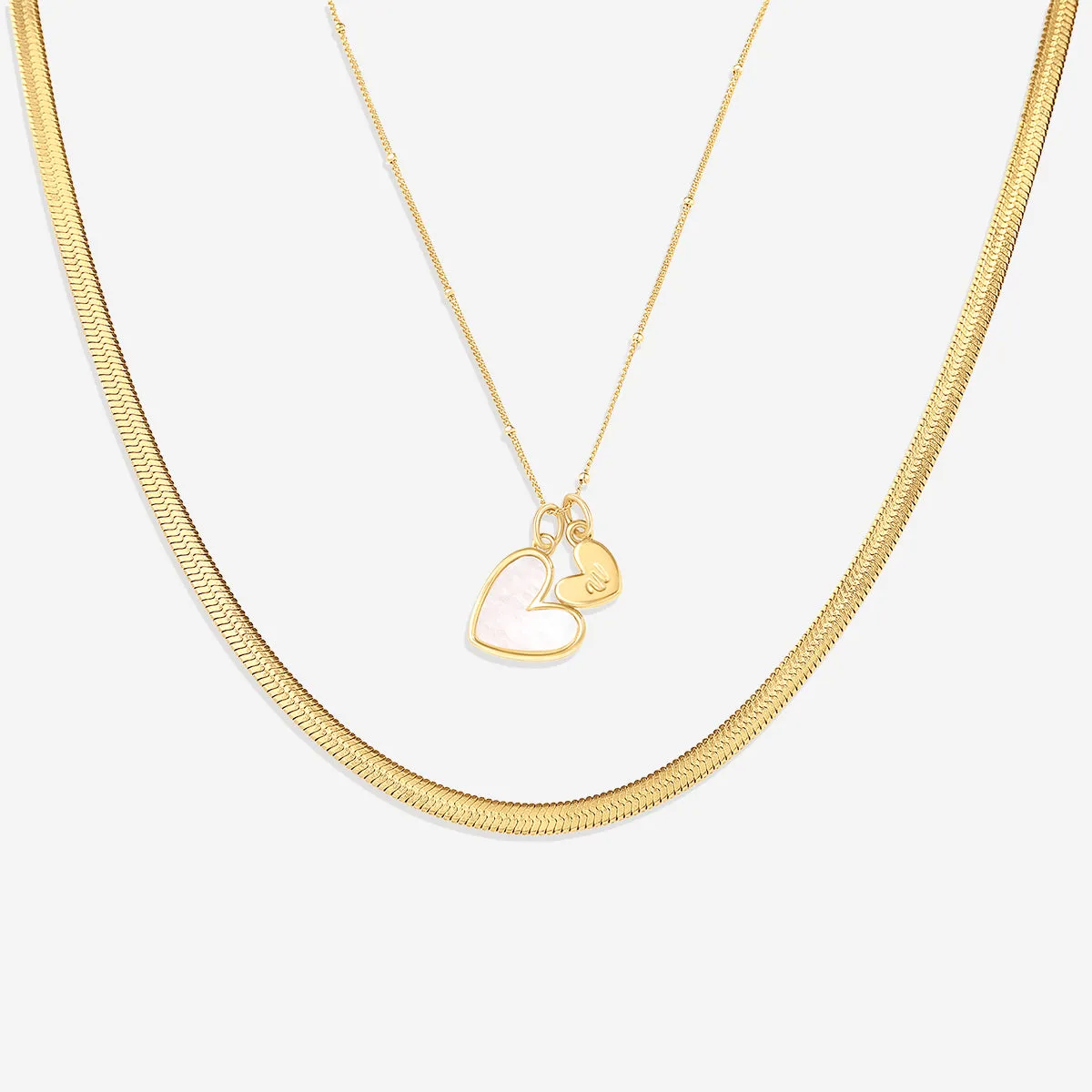 Mother Of Pearl Initial Heart & Herringbone Necklace Set sold by Mint & Lilly product image thumbnail 4