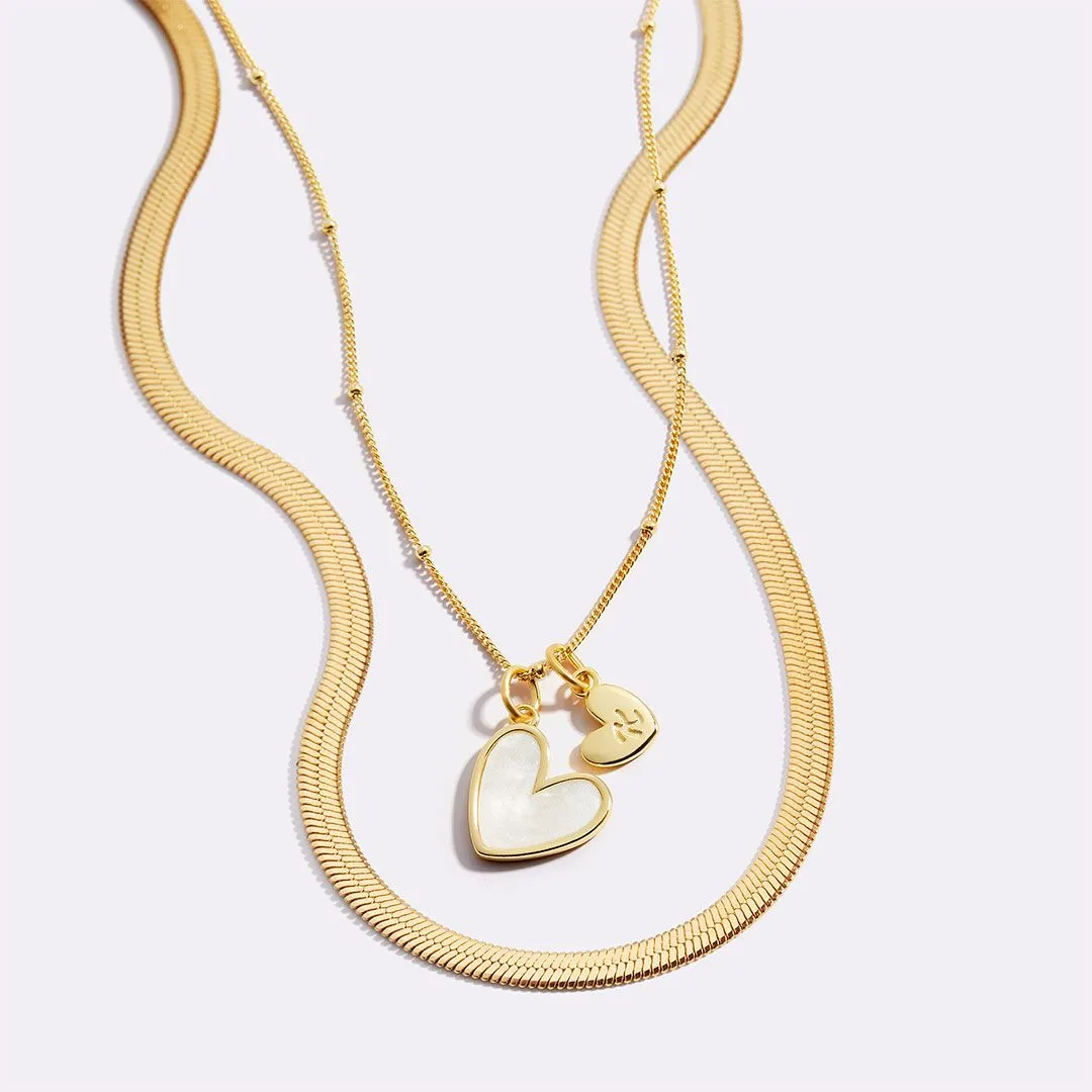 Mother Of Pearl Initial Heart & Herringbone Necklace Set sold by Mint & Lilly product image thumbnail 2