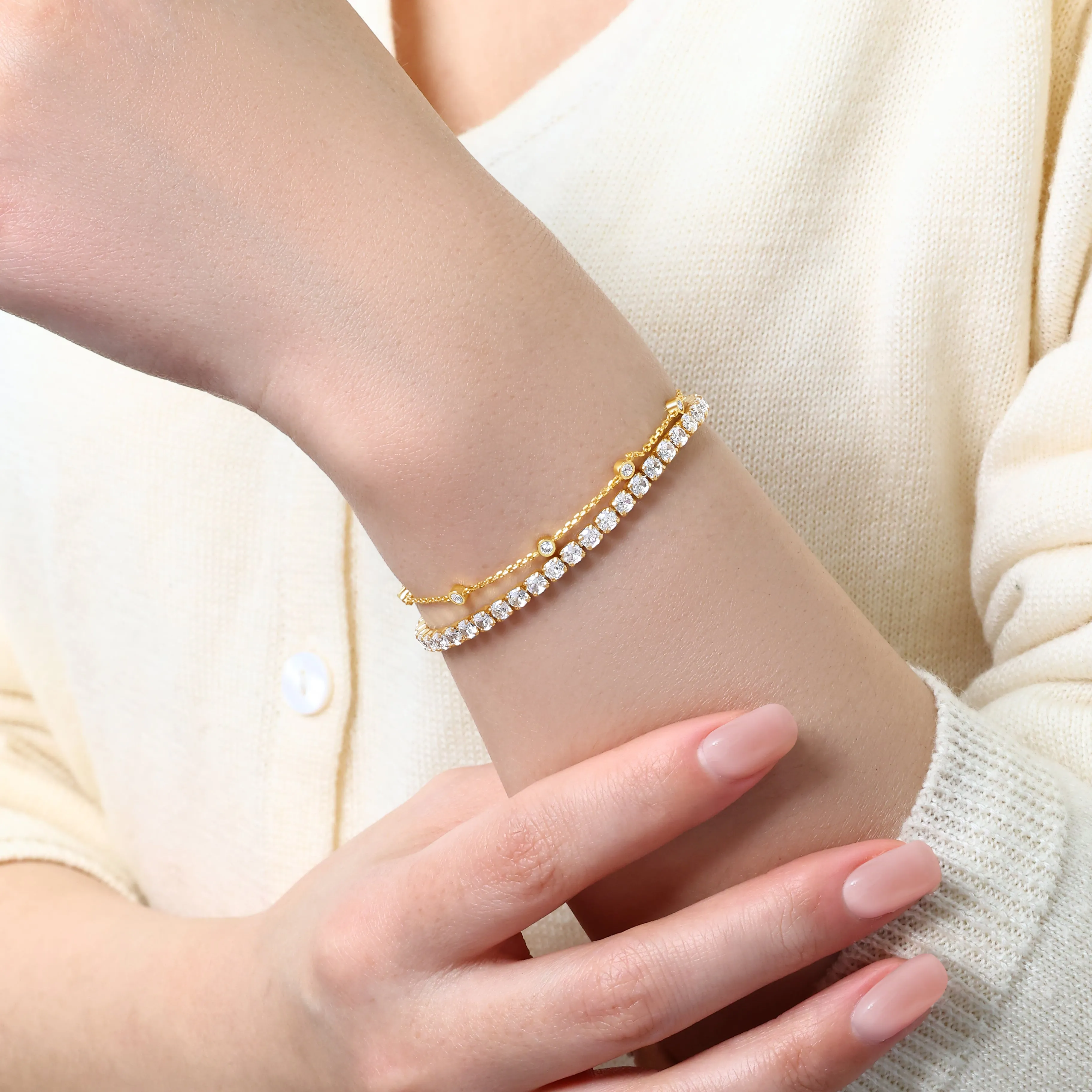 Bezel Set Bracelet and Tennis Bracelet Bundle sold by Mint & Lilly product image thumbnail 4