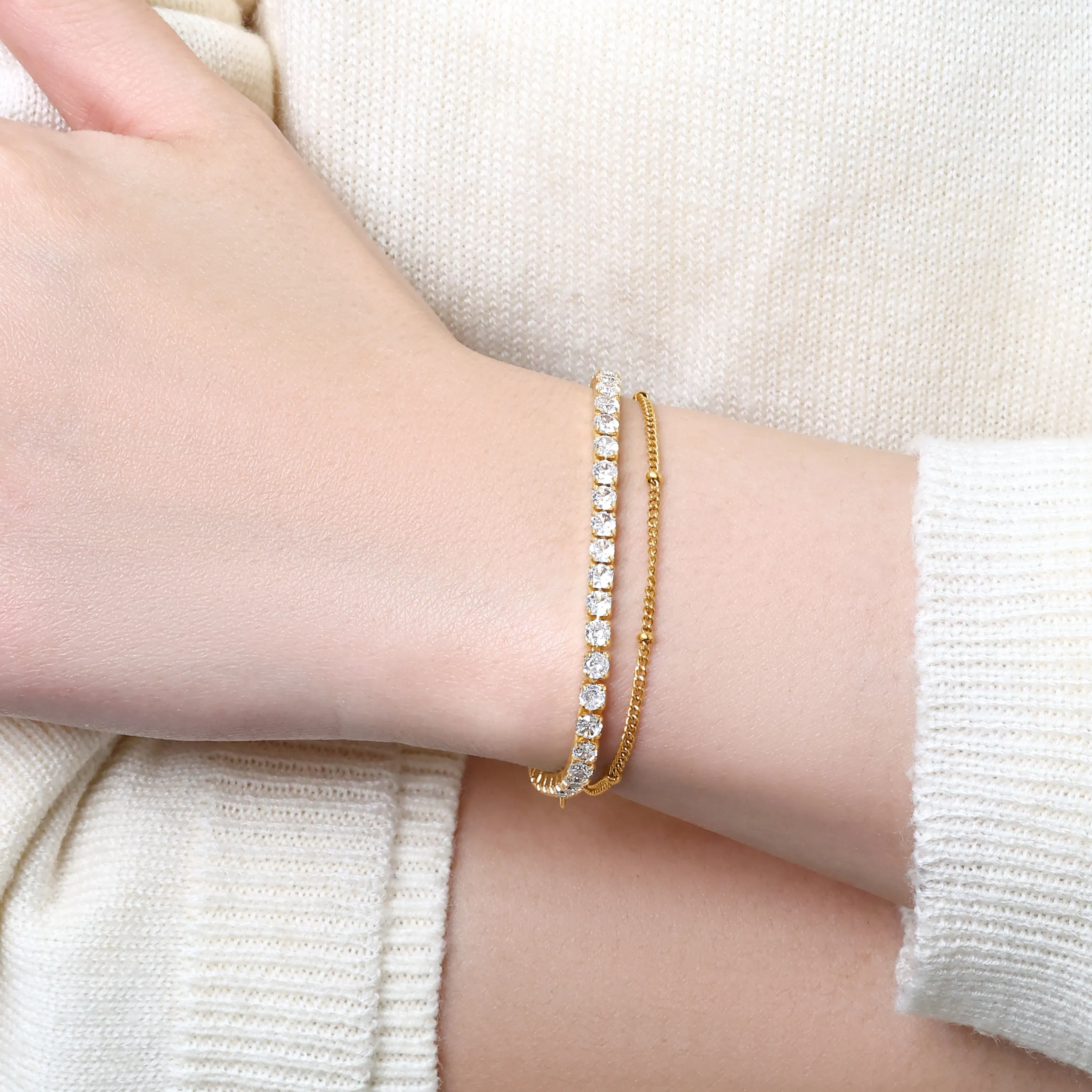 Tennis Bracelet and Satellite Chain Bracelet Bundle sold by Mint & Lilly product image thumbnail 4