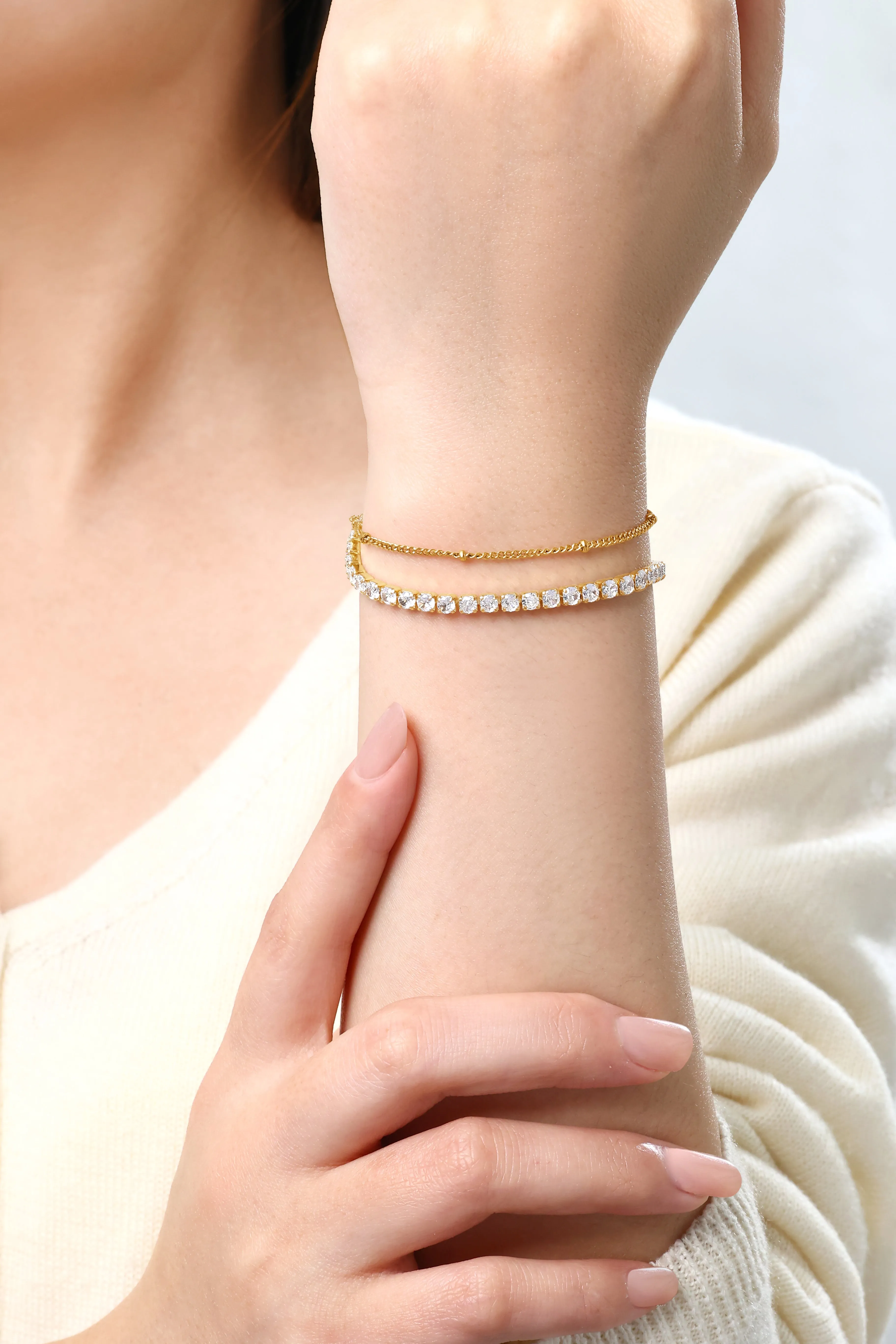 Tennis Bracelet and Satellite Chain Bracelet Bundle sold by Mint & Lilly product image thumbnail 5