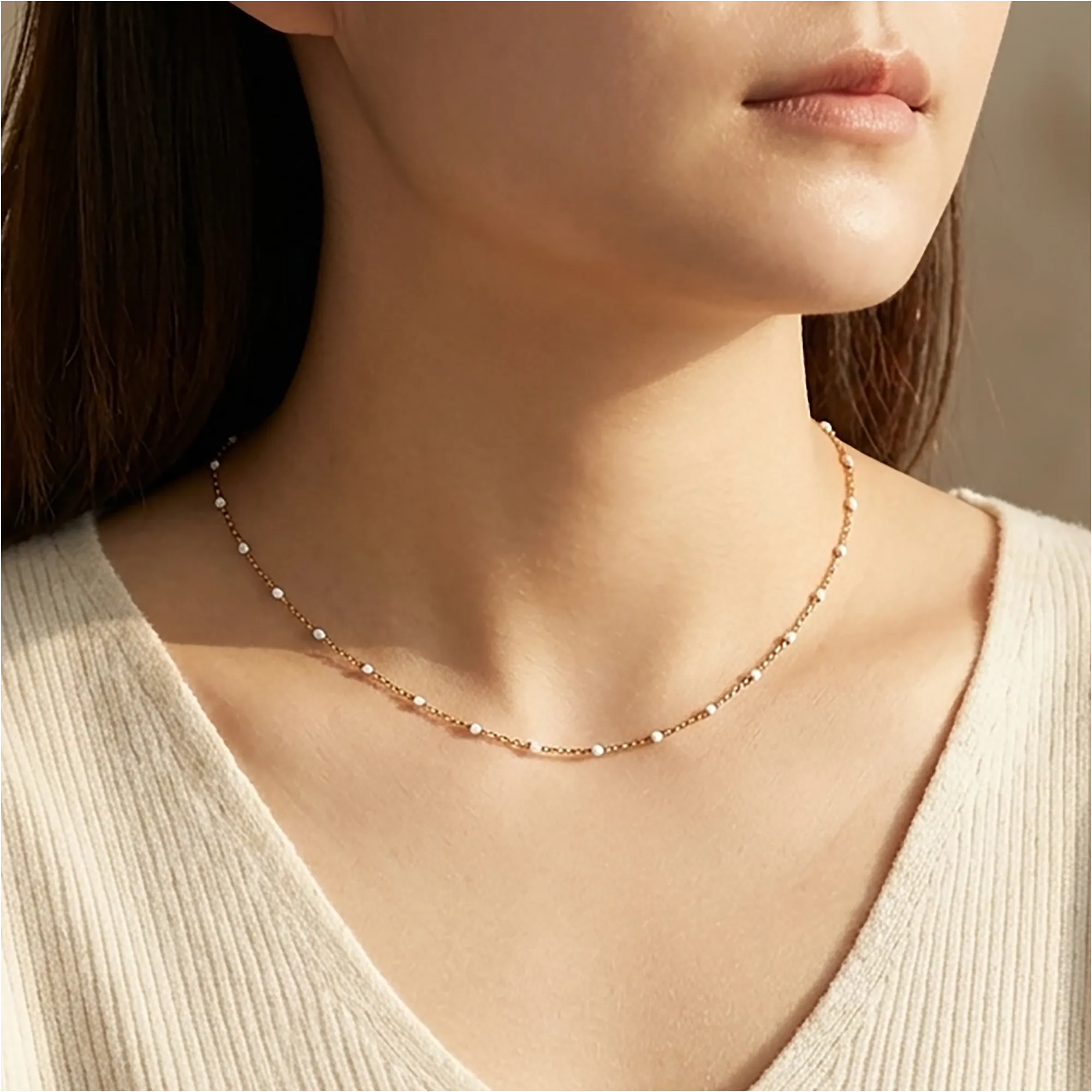 White Beaded Station Necklace sold by Mint & Lilly product image thumbnail 3