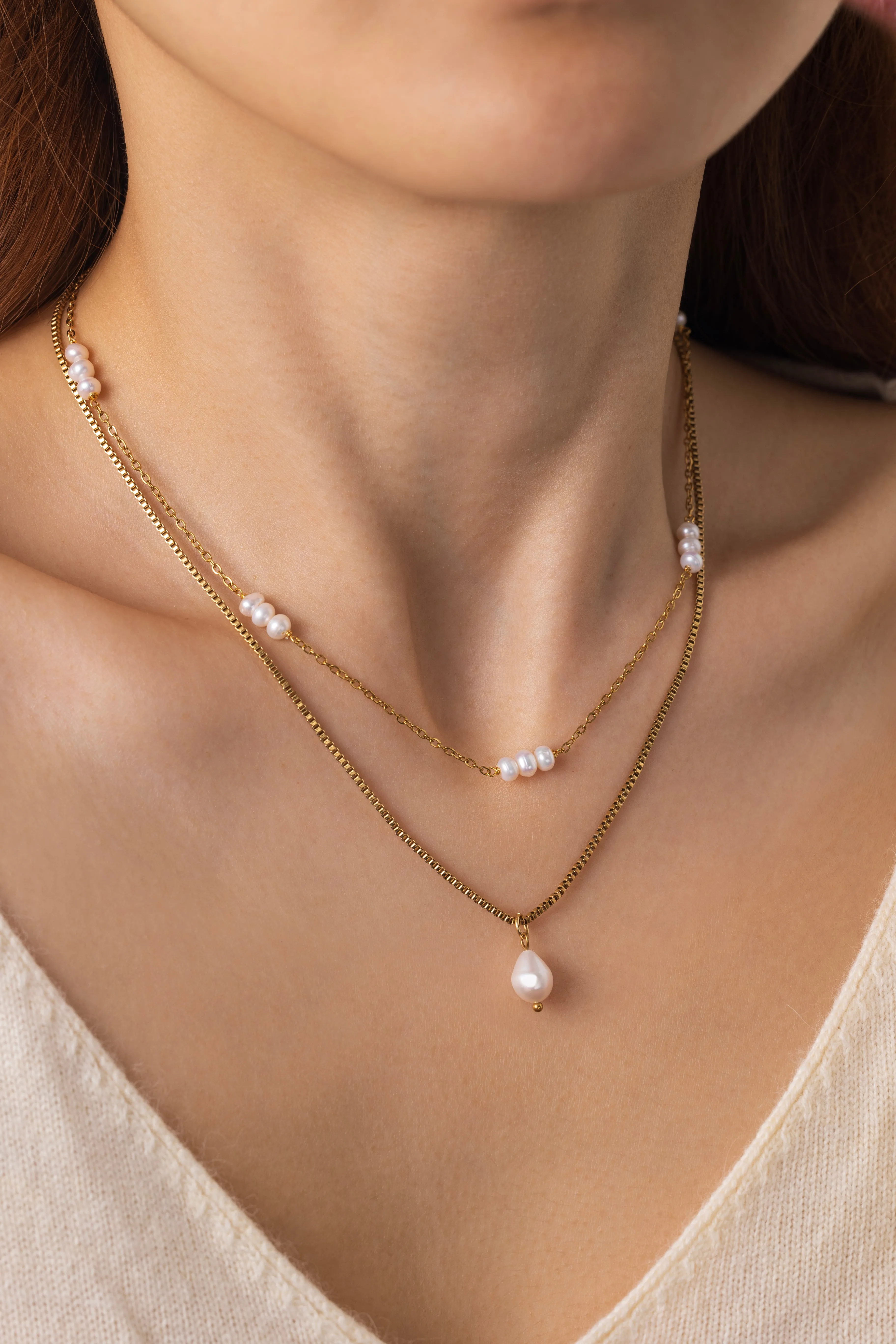 Dainty Layered Pearl Necklace sold by Mint & Lilly product image thumbnail 5