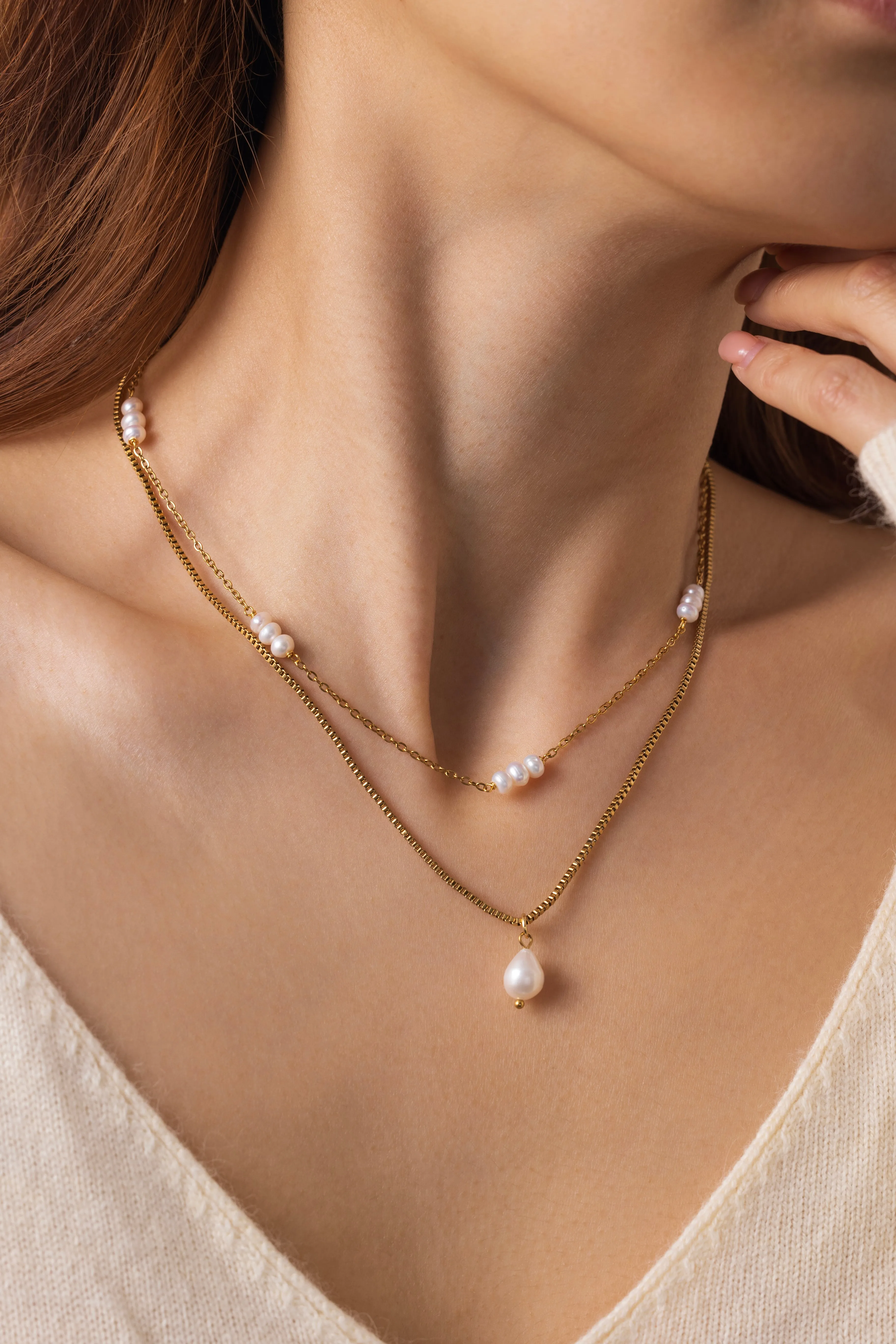 Dainty Layered Pearl Necklace sold by Mint & Lilly product image thumbnail 4
