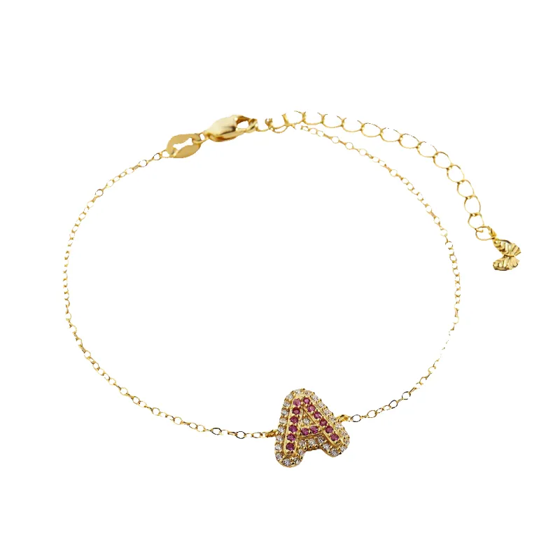 Pink Pave Initial Bracelet made by Mint & Lilly