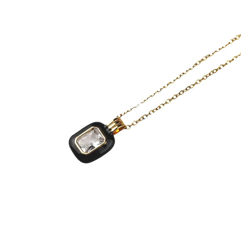 Emerald Cut Gemstone & Enamel Pendant Necklace made by Mint & Lilly