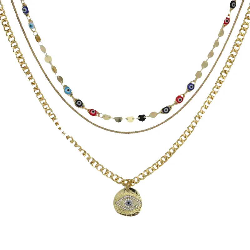 Evil Eye Curb Chains Stacked Necklace made by Mint & Lilly