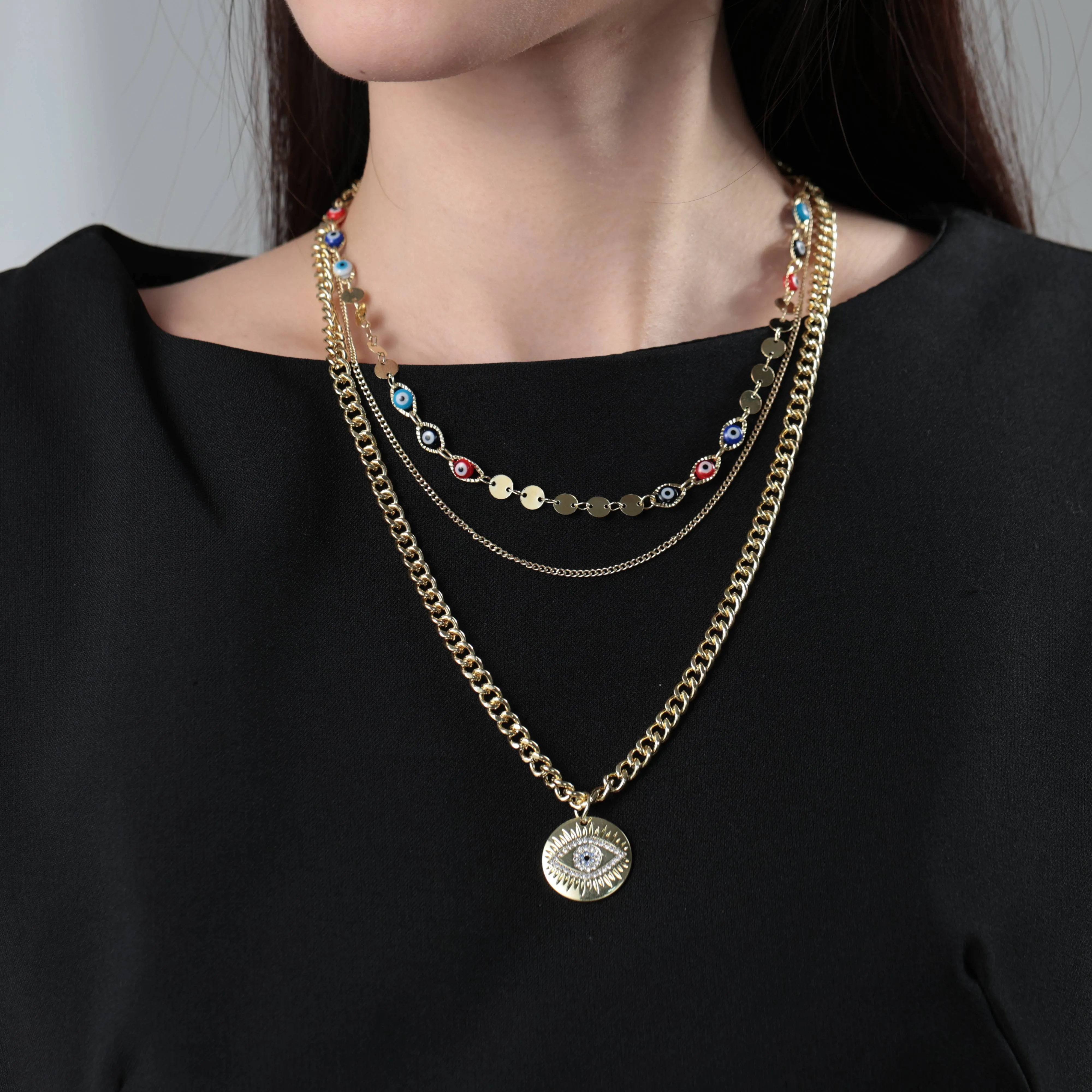 Evil Eye Curb Chains Stacked Necklace sold by Mint & Lilly product image thumbnail 2