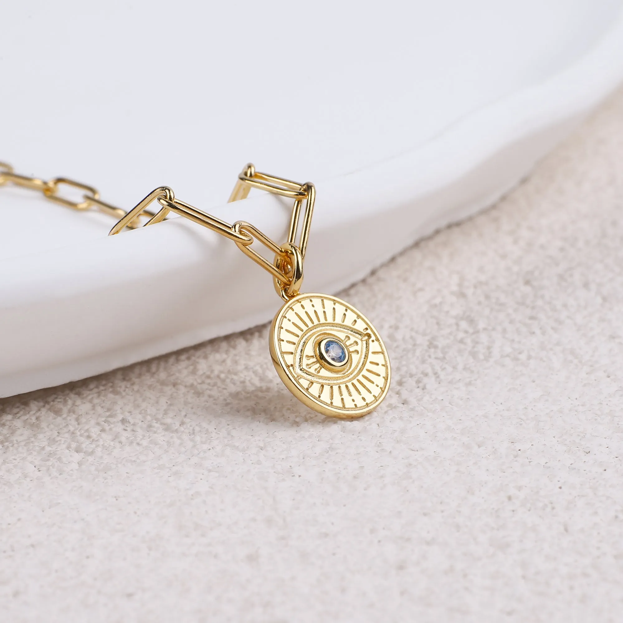 Evil Eye Coin Pendant Necklace with Paperclip Chain sold by Mint & Lilly product image thumbnail 5