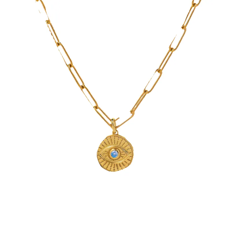 Evil Eye Coin Pendant Necklace with Paperclip Chain made by Mint & Lilly