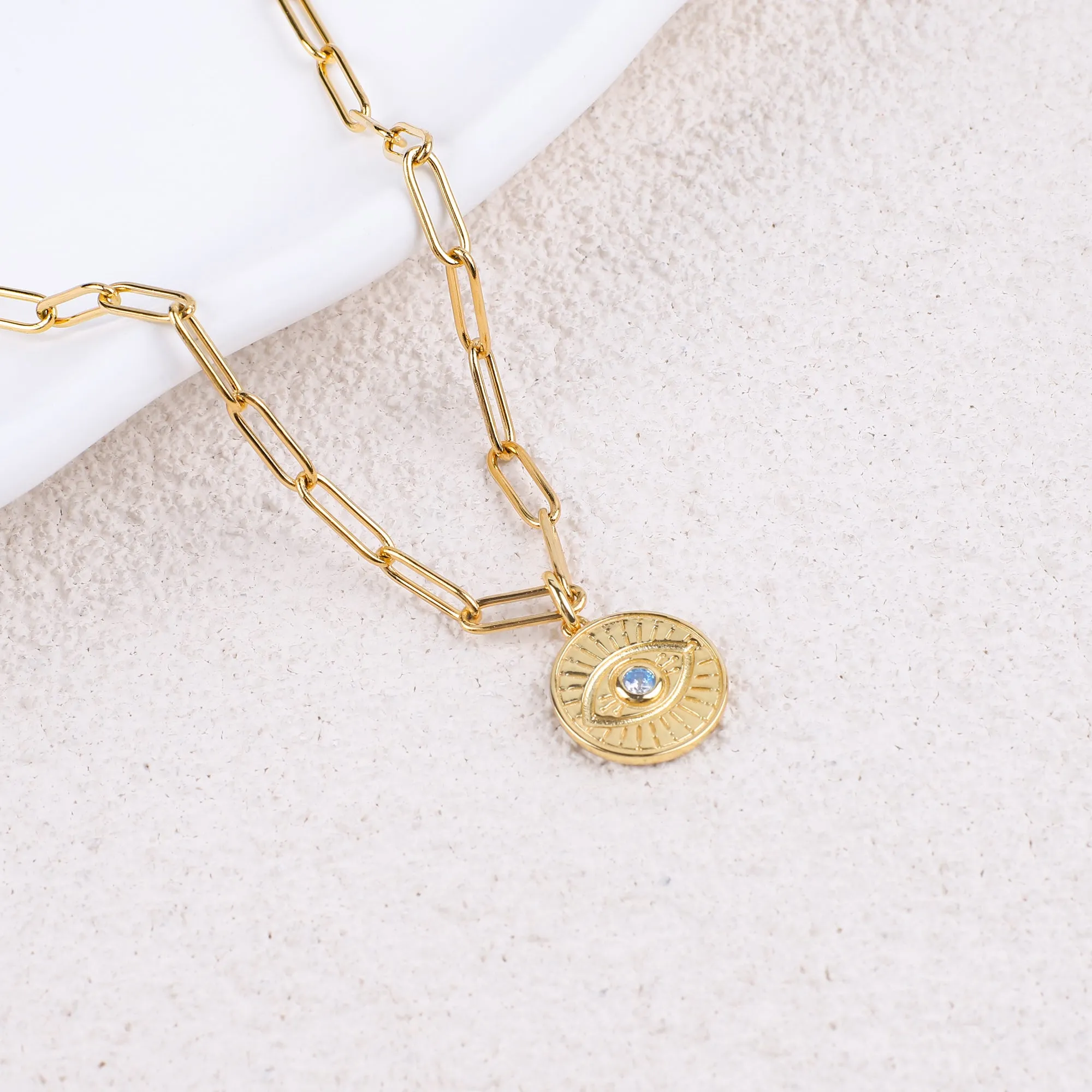 Evil Eye Coin Pendant Necklace with Paperclip Chain sold by Mint & Lilly product image thumbnail 4
