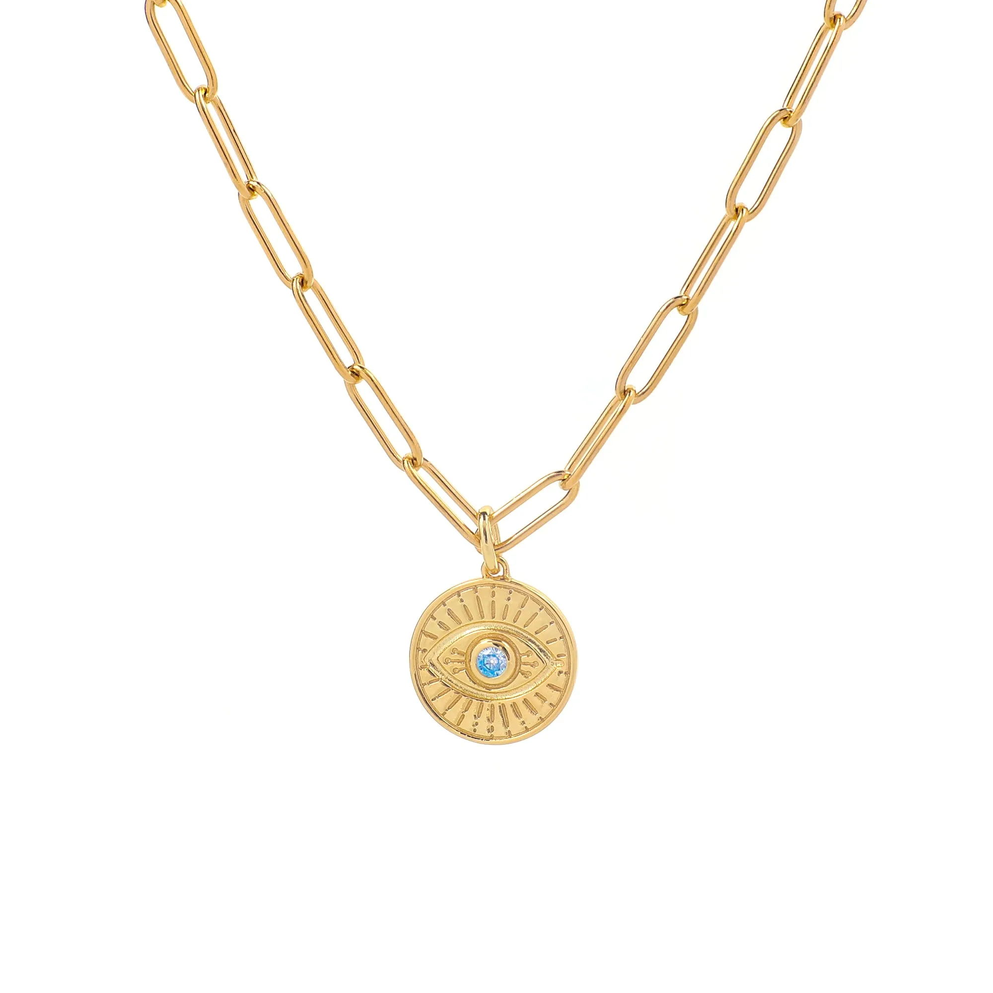 Evil Eye Coin Pendant Necklace with Paperclip Chain sold by Mint & Lilly product image thumbnail 3
