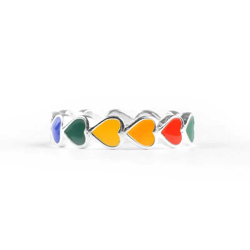 Rainbow Heart Band Ring made by Mint & Lilly